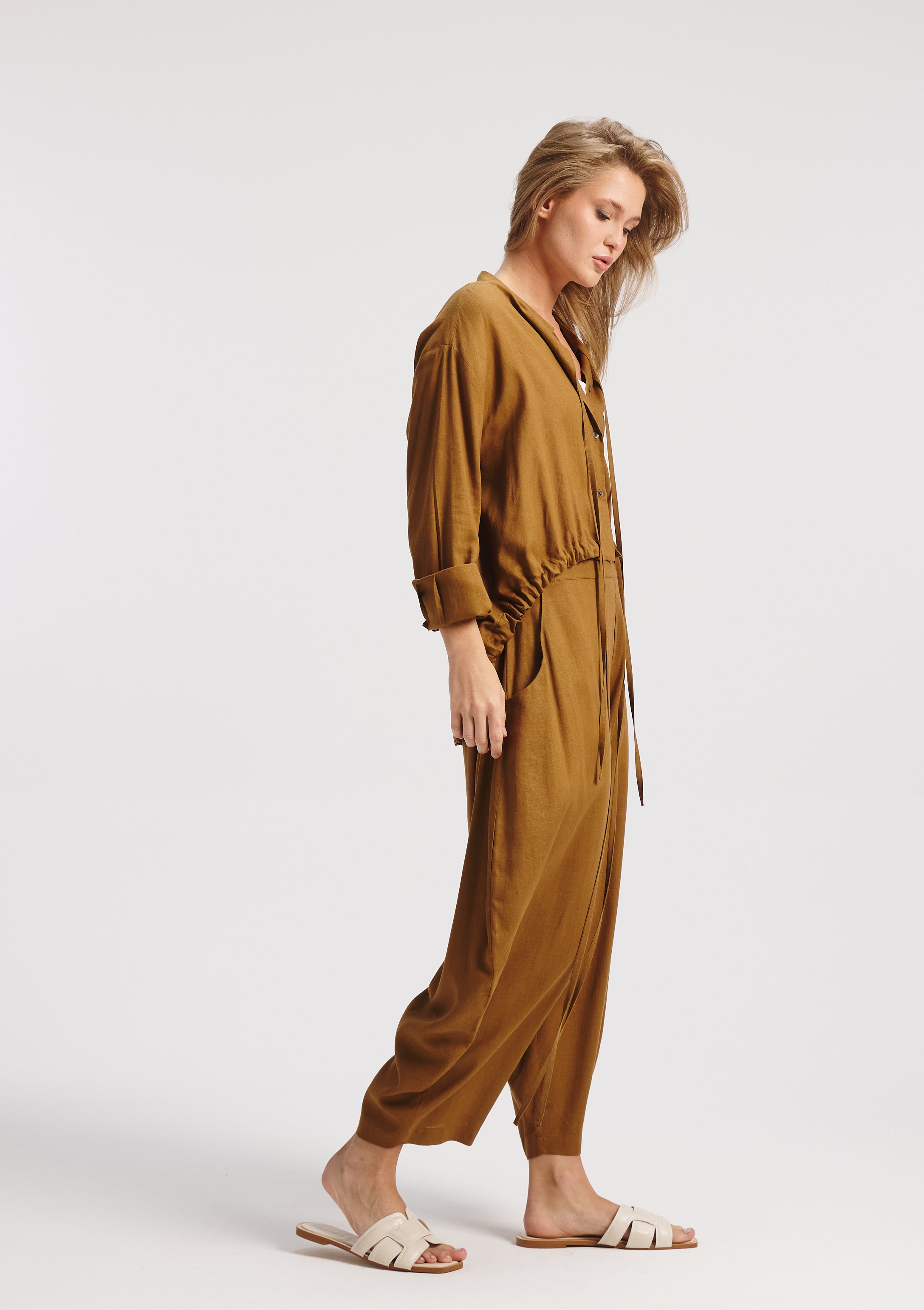 Rounded Hem Linen Oversize Shirt