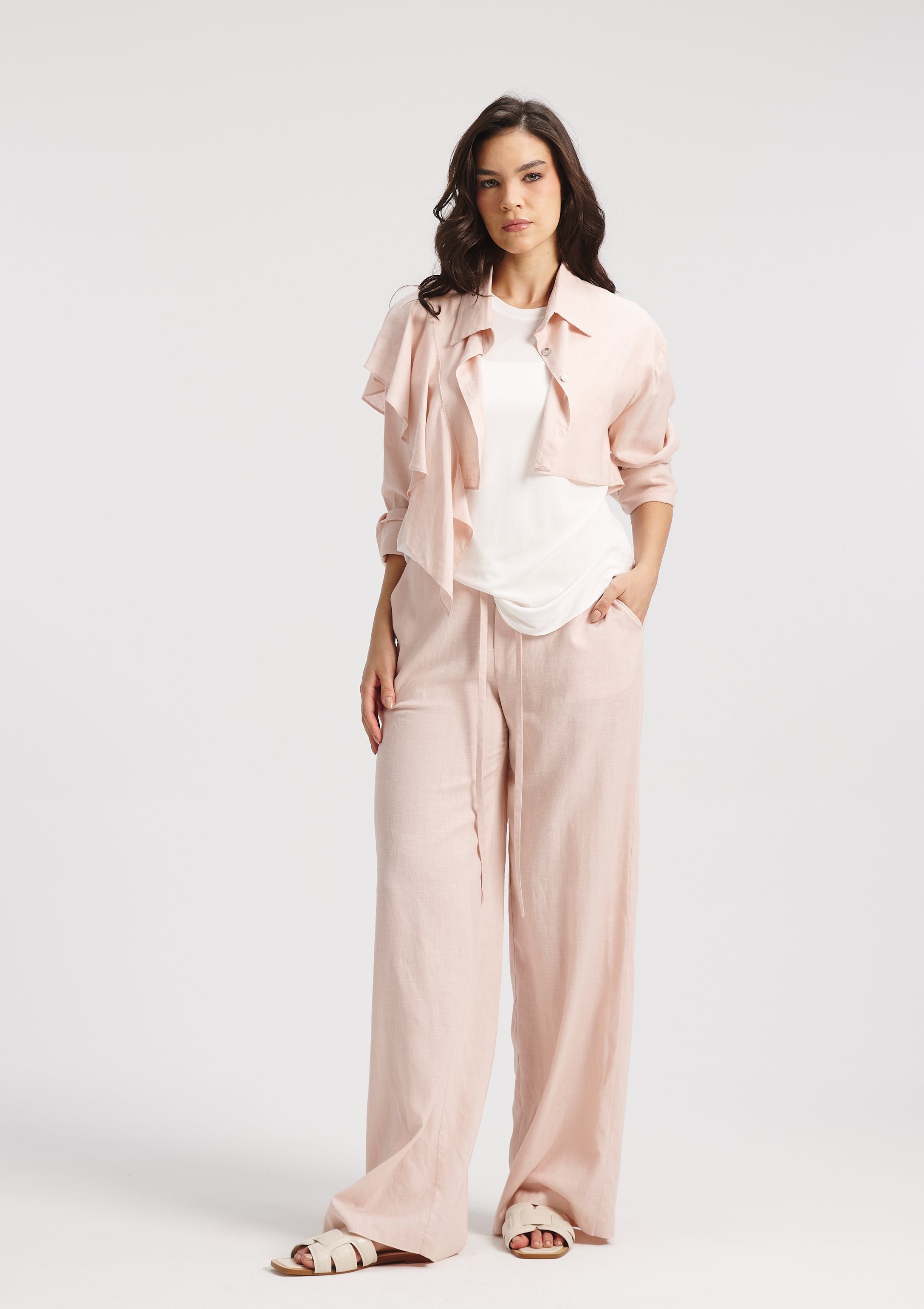 Cropped One Shoulder Ruffle Shirt