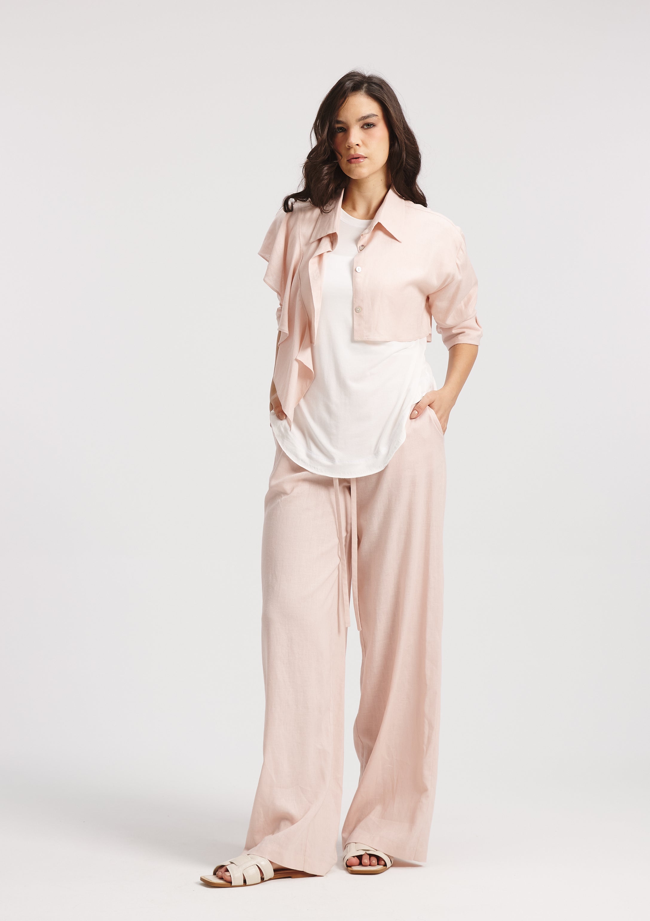 Cropped One Shoulder Ruffle Shirt