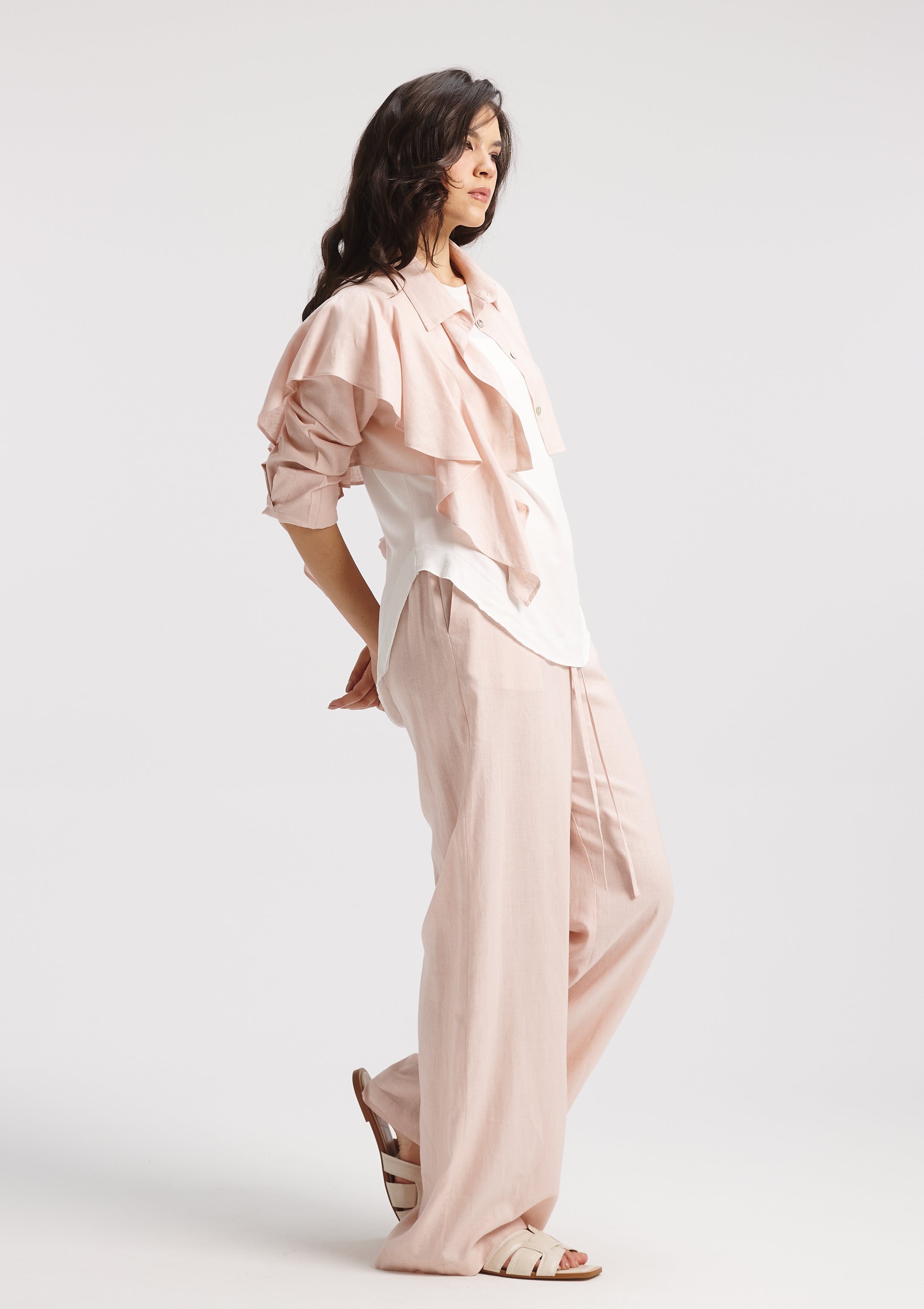 Cropped One Shoulder Ruffle Shirt