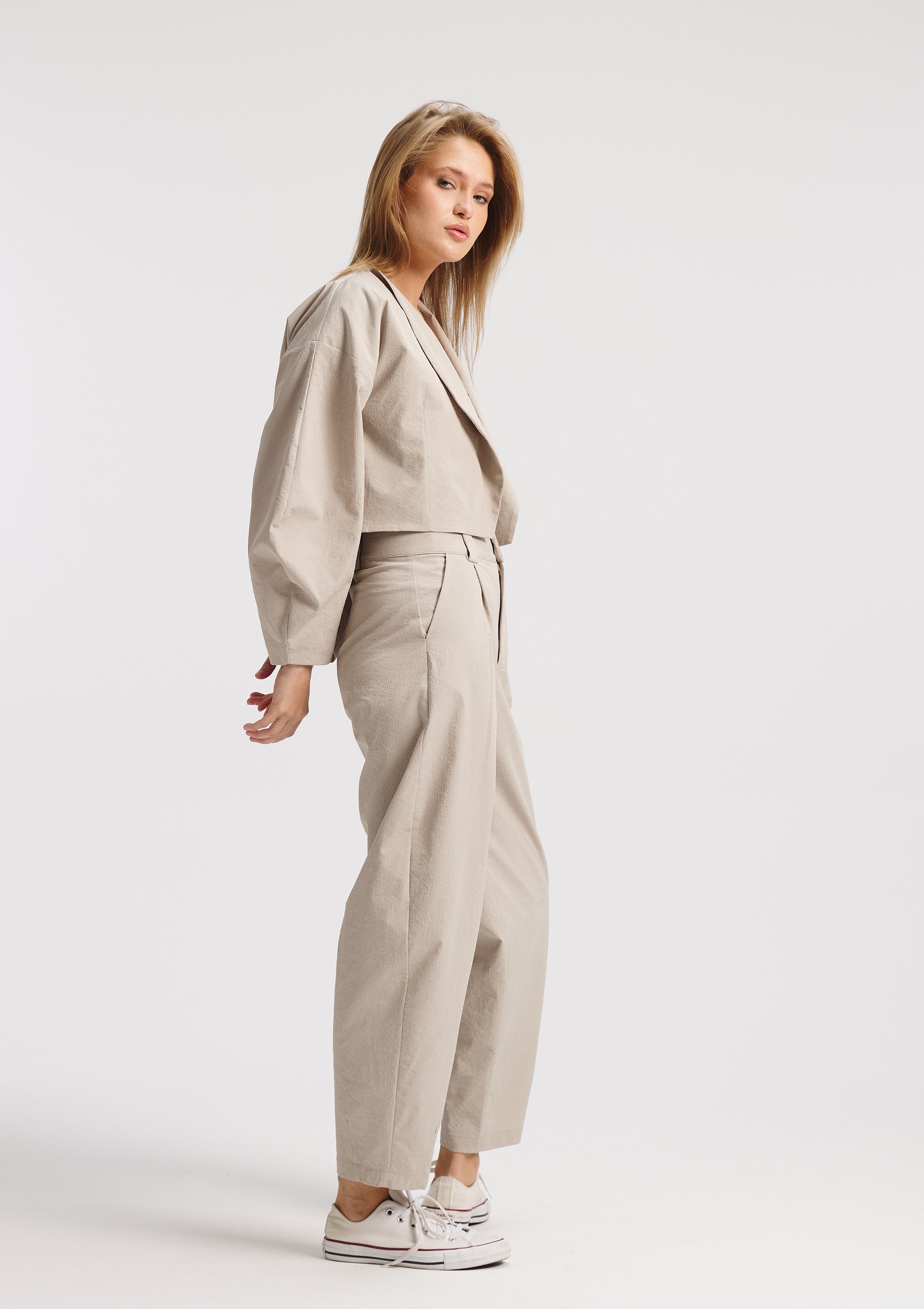 Crushed Cropped Rounded Sleeves Jacket