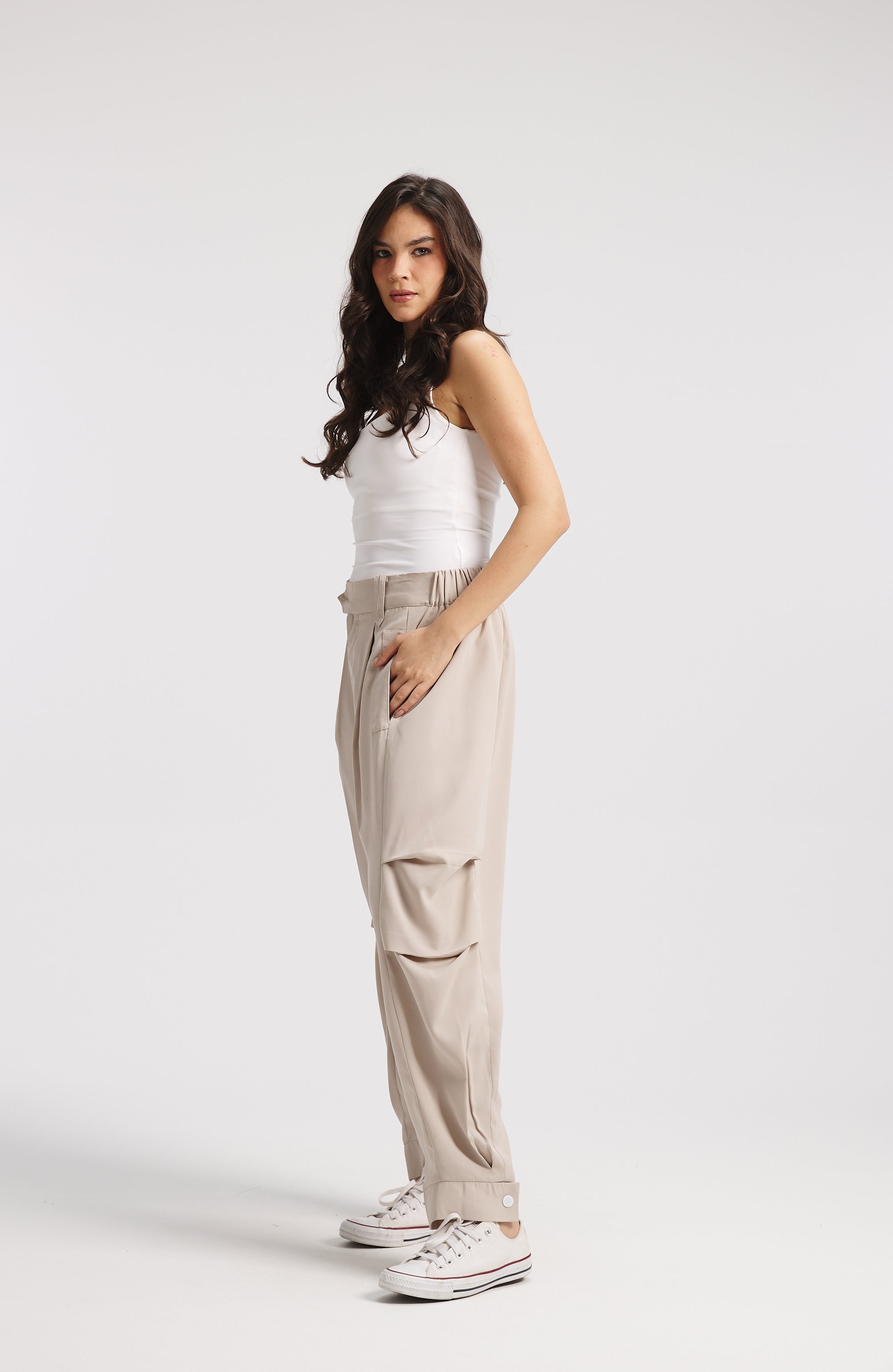 Side Pleats Cuff Legs Pants