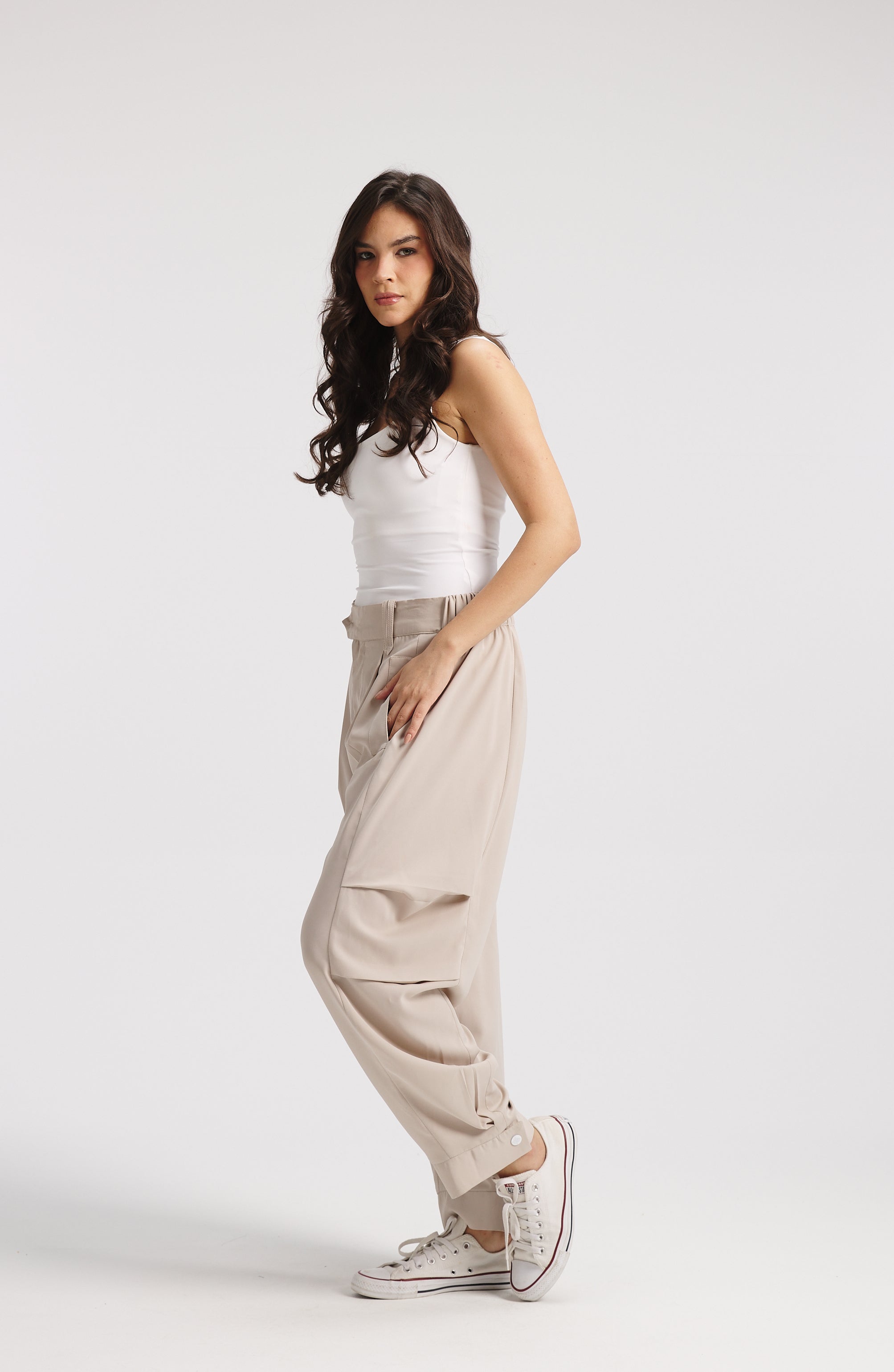 Side Pleats Cuff Legs Pants