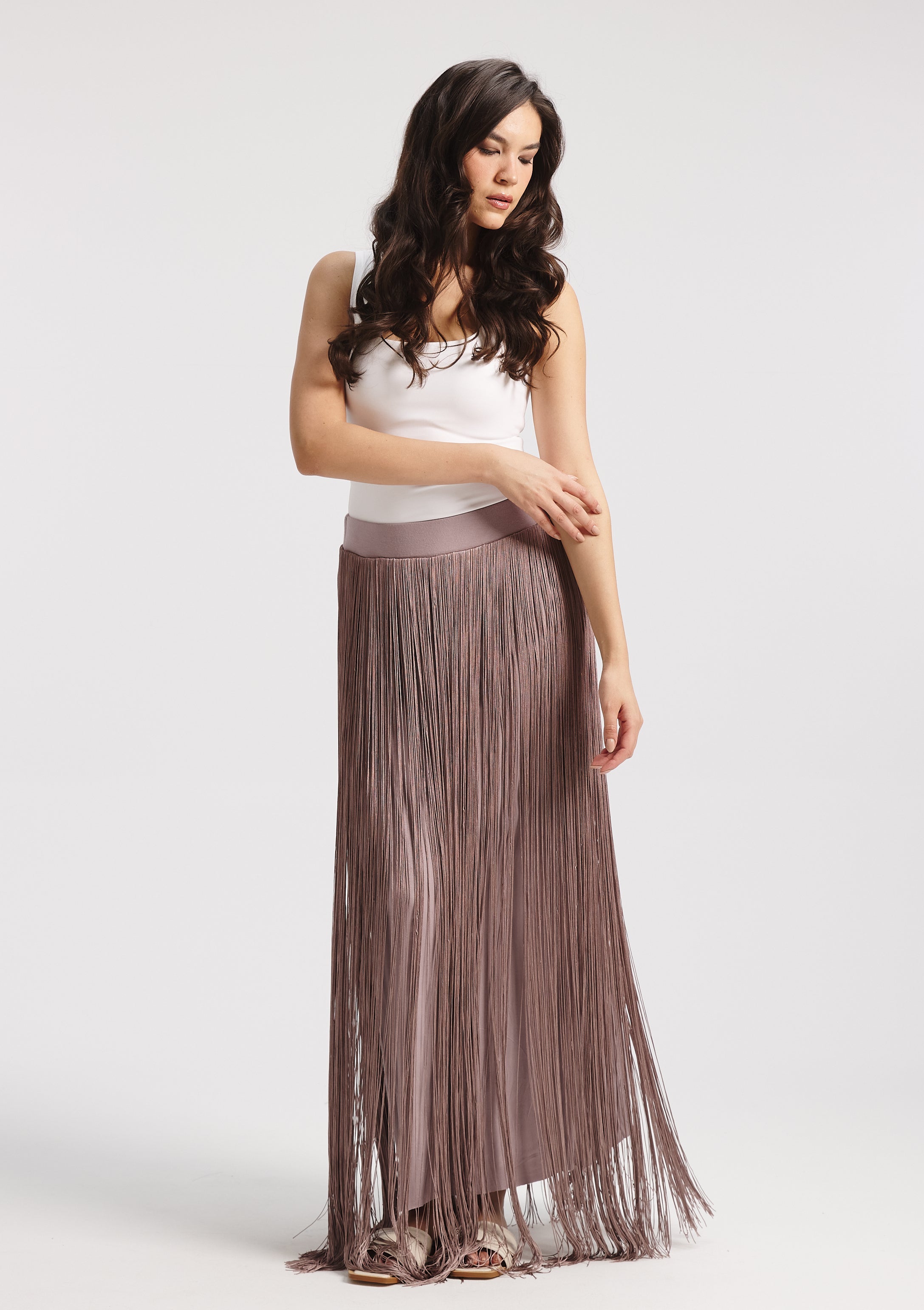 All Around Fringes Skirt In Lilac