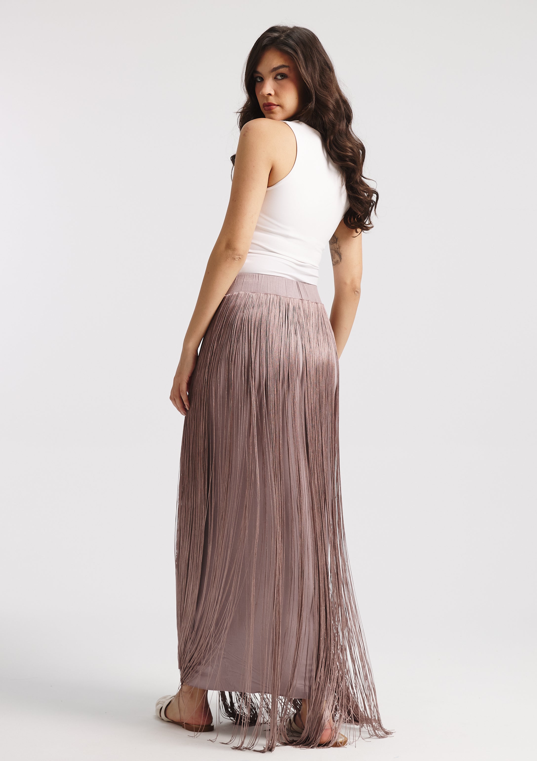 All Around Fringes Skirt In Lilac