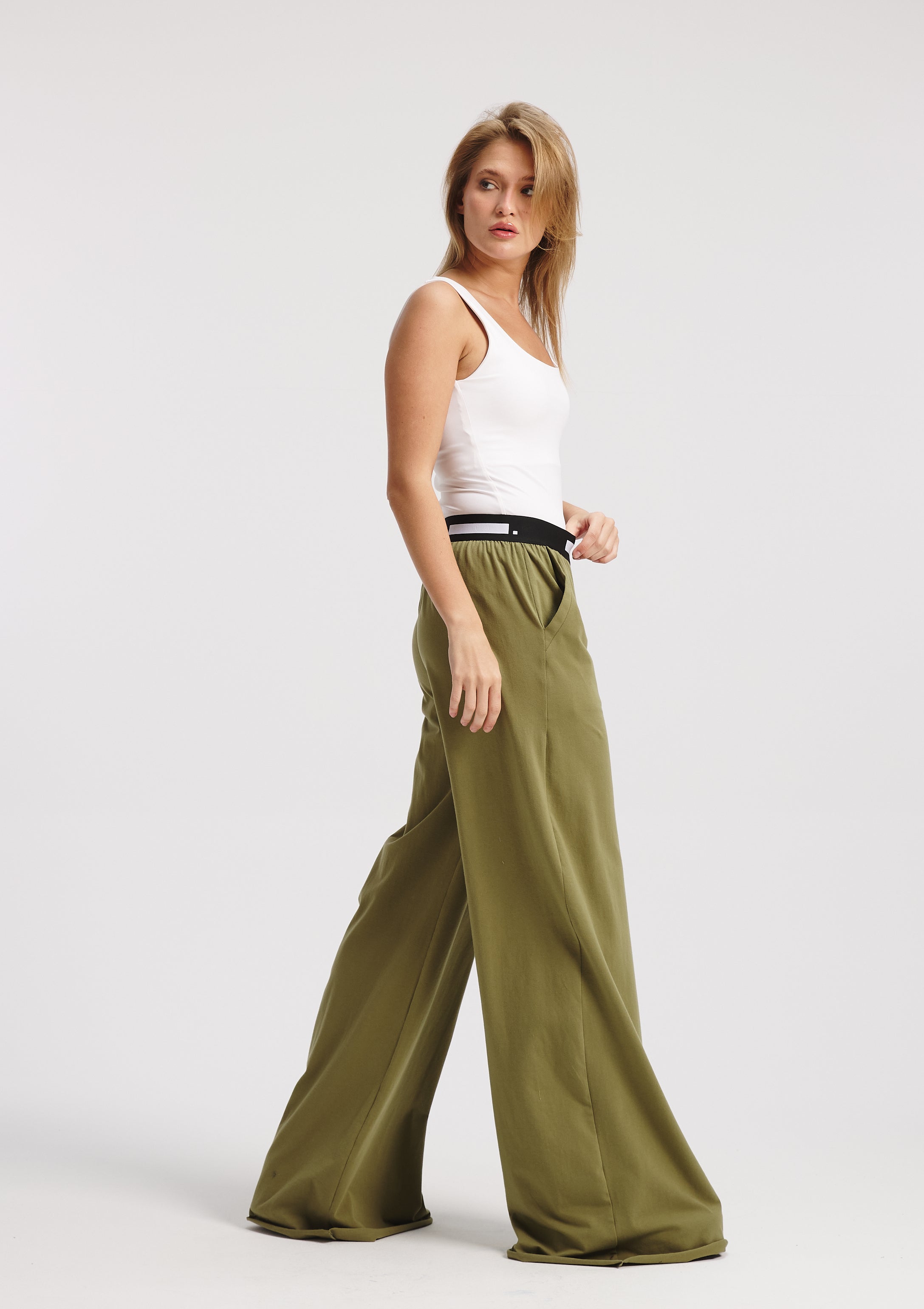 Extra Wide Leg Cotton Jogger In Olive