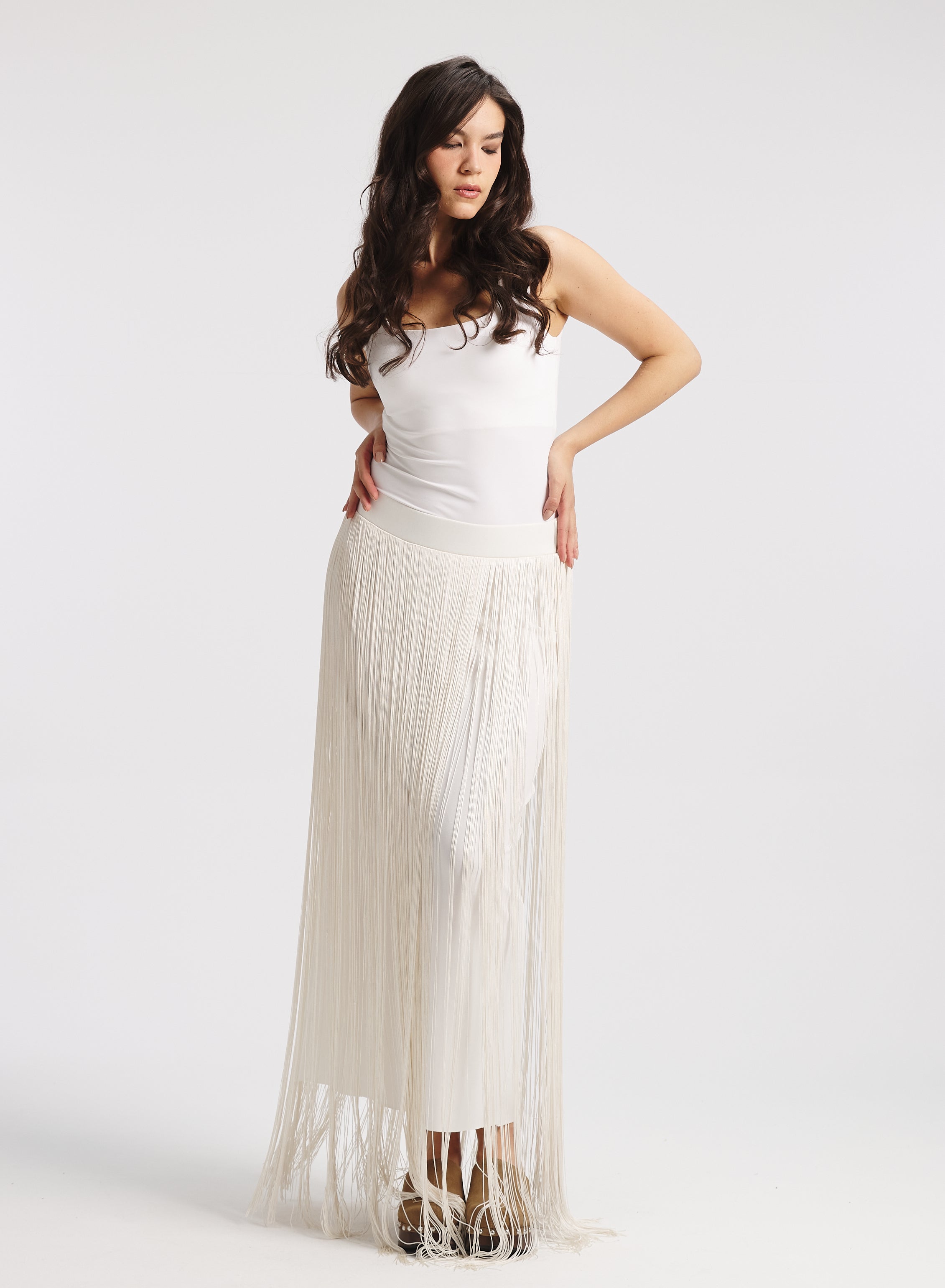 All Around Fringes Skirt In off white
