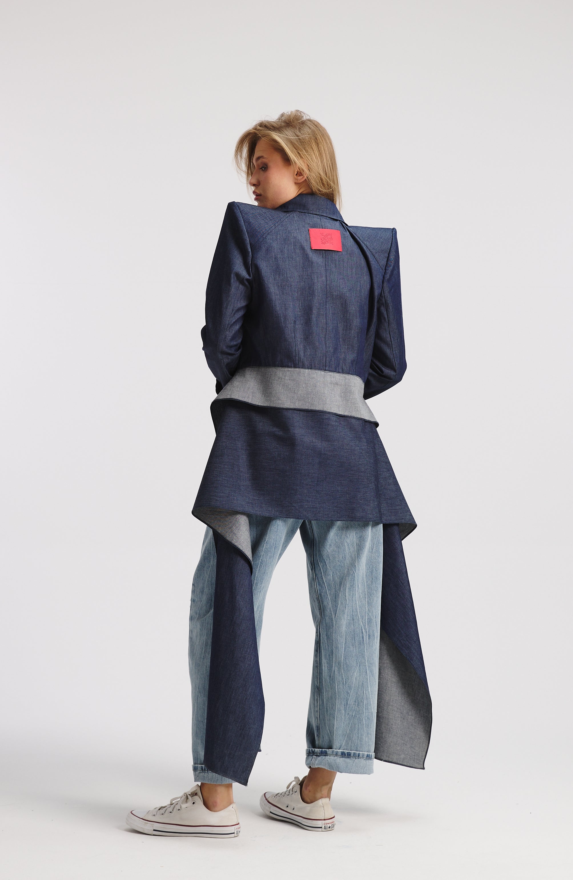 Denim Bold Shoulders Extra Fabric Blazer