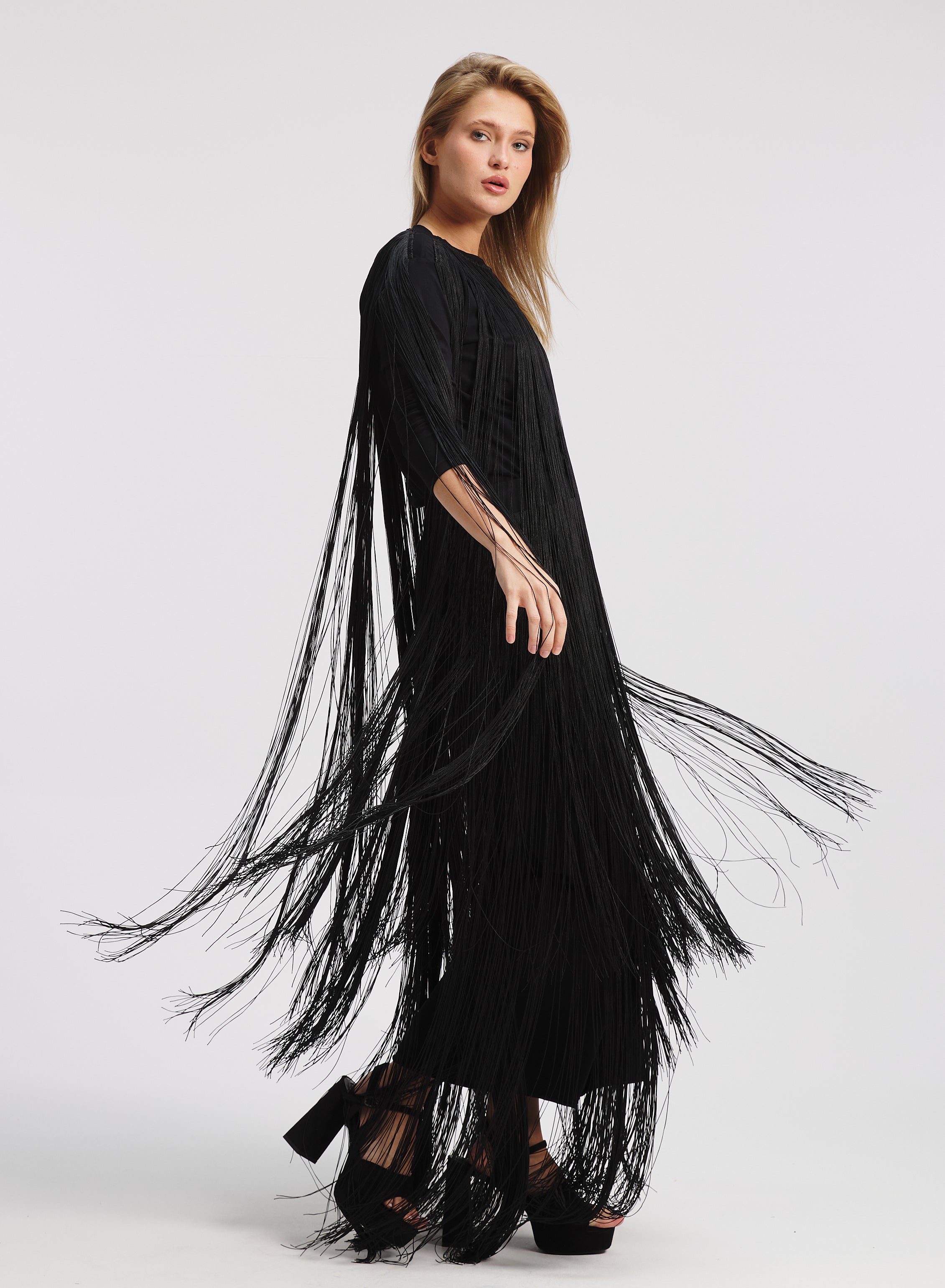 All Around Fringes Top In Black