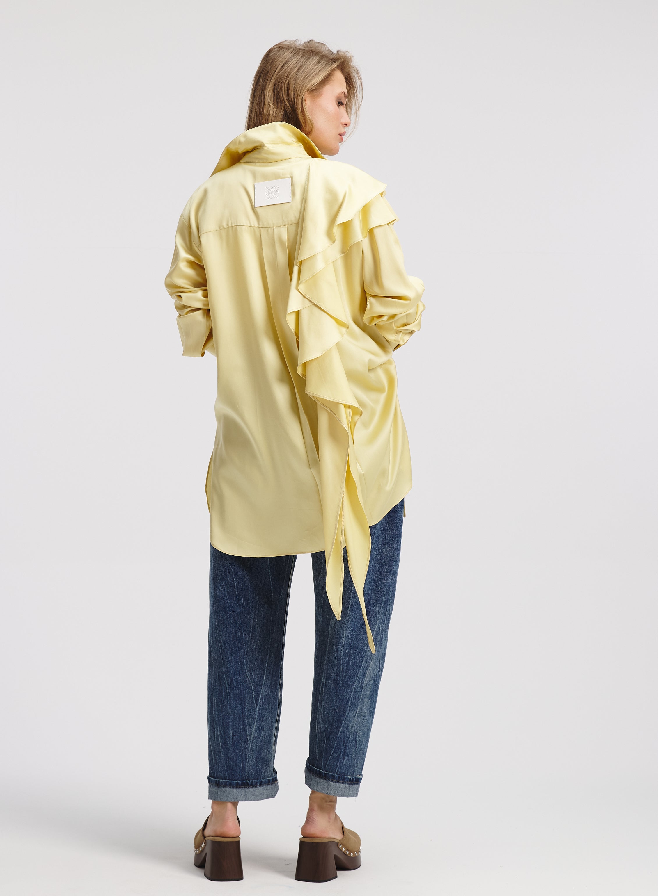 One Side Double Ruffle Shirt In Yellow