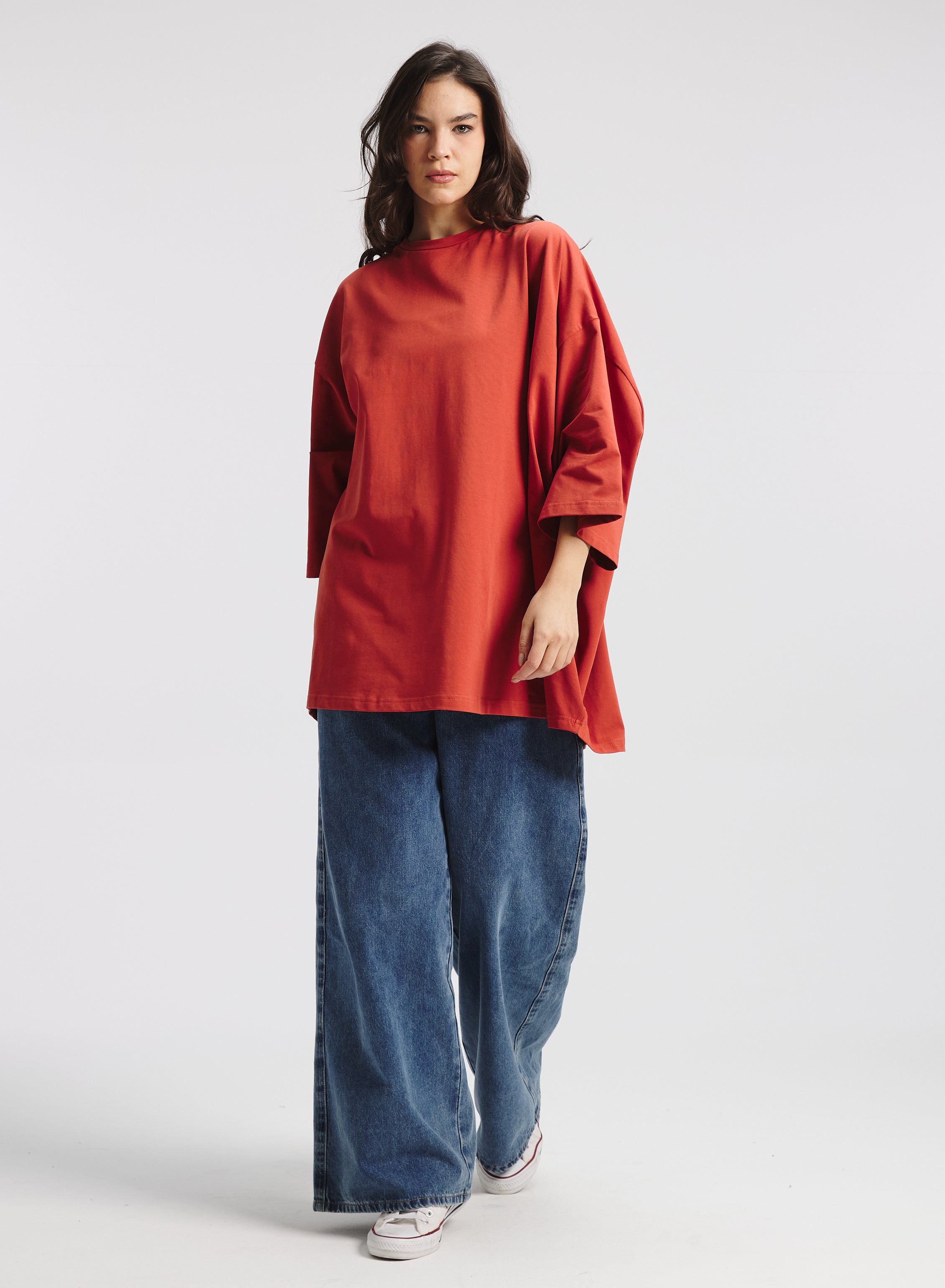 Oversized Differents Sides T-shirt In Brick