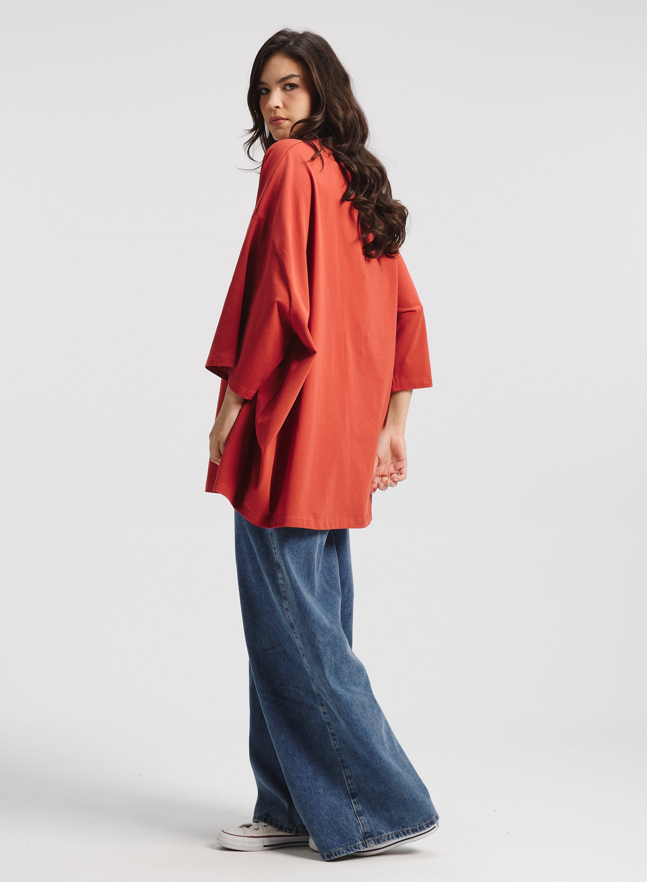Oversized Differents Sides T-shirt In Brick