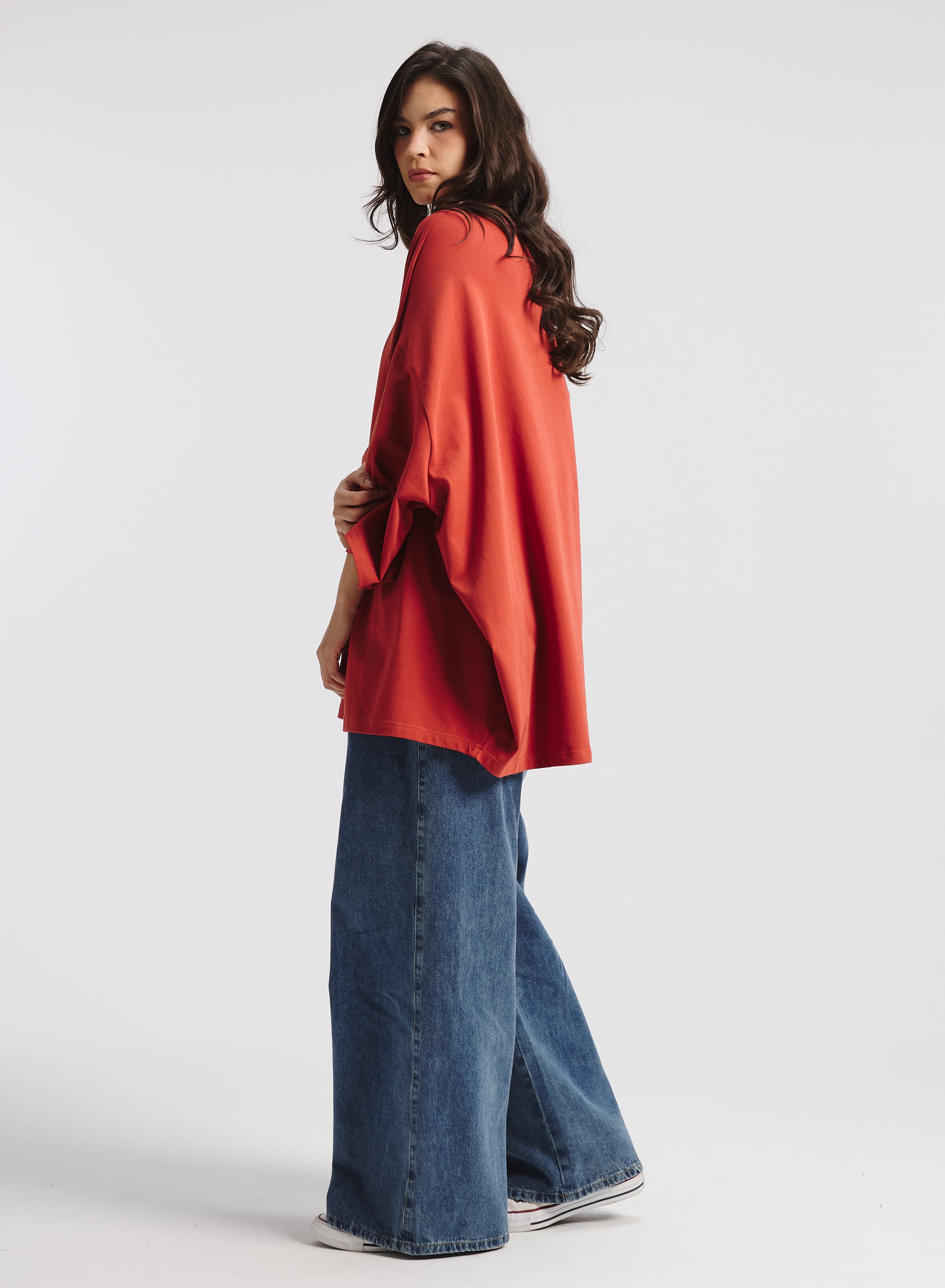 Oversized Differents Sides T-shirt In Brick