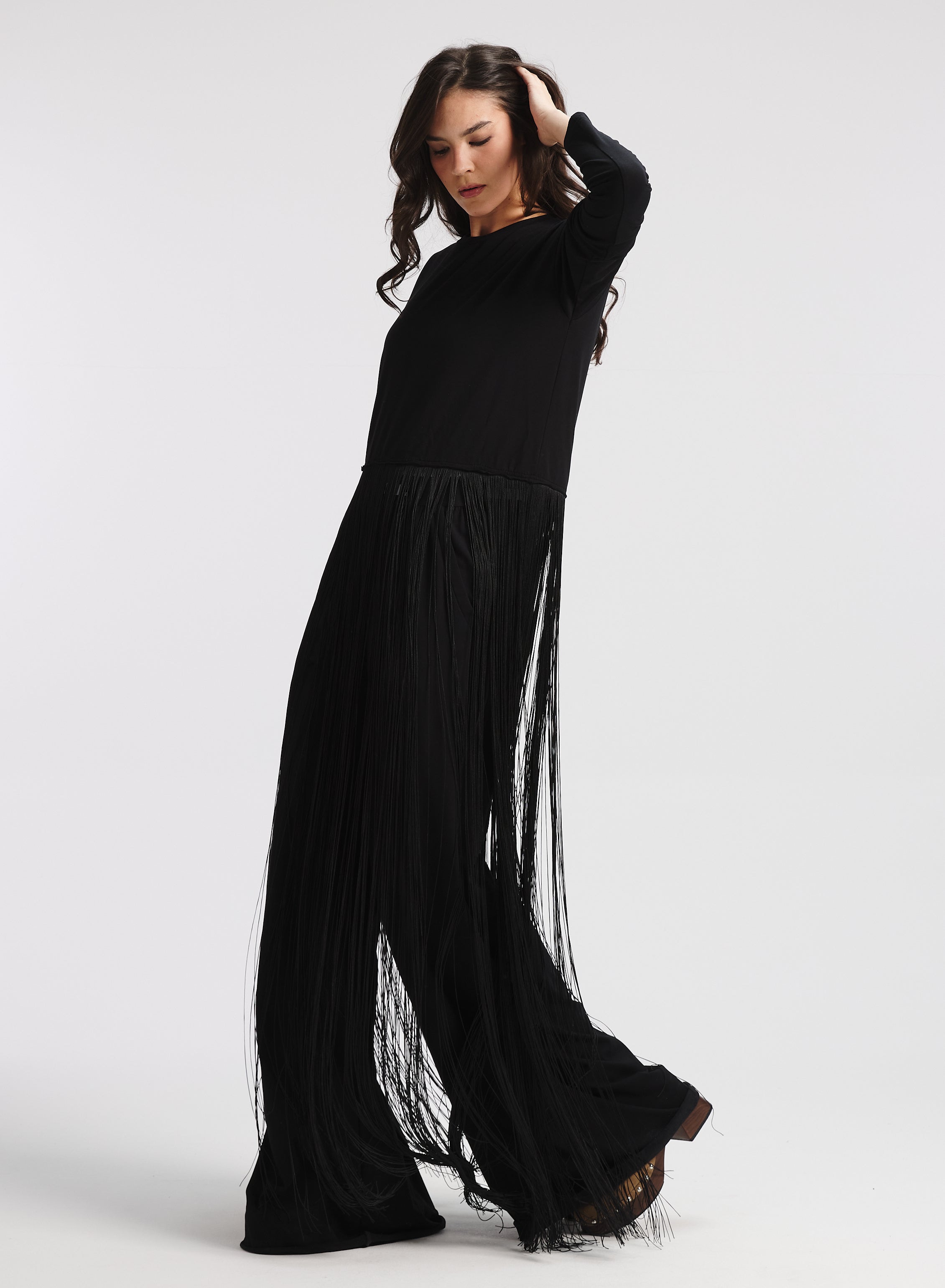 Maxi Fringes Hen T-Shirt In Black