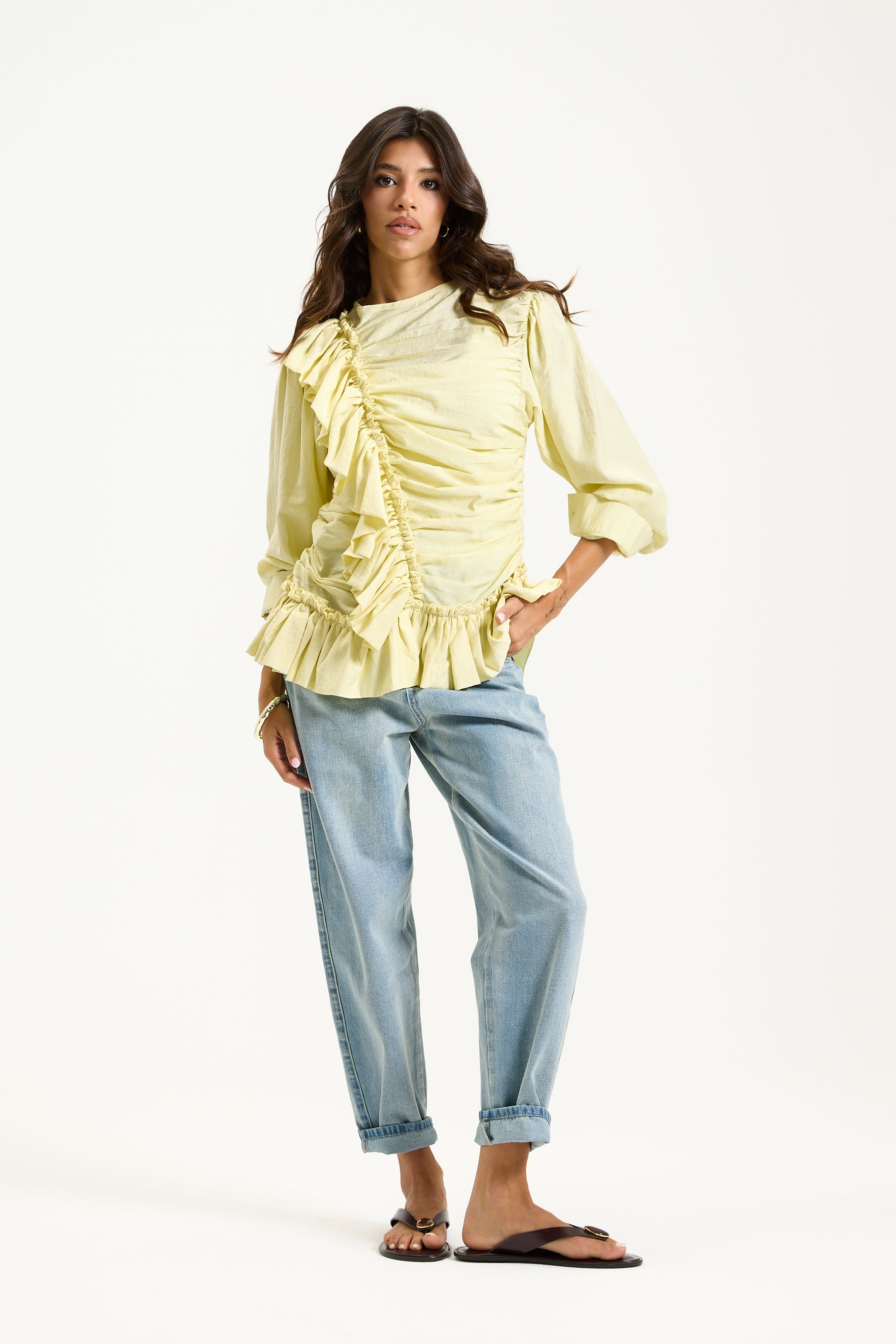 Front Draped Ruffle Top