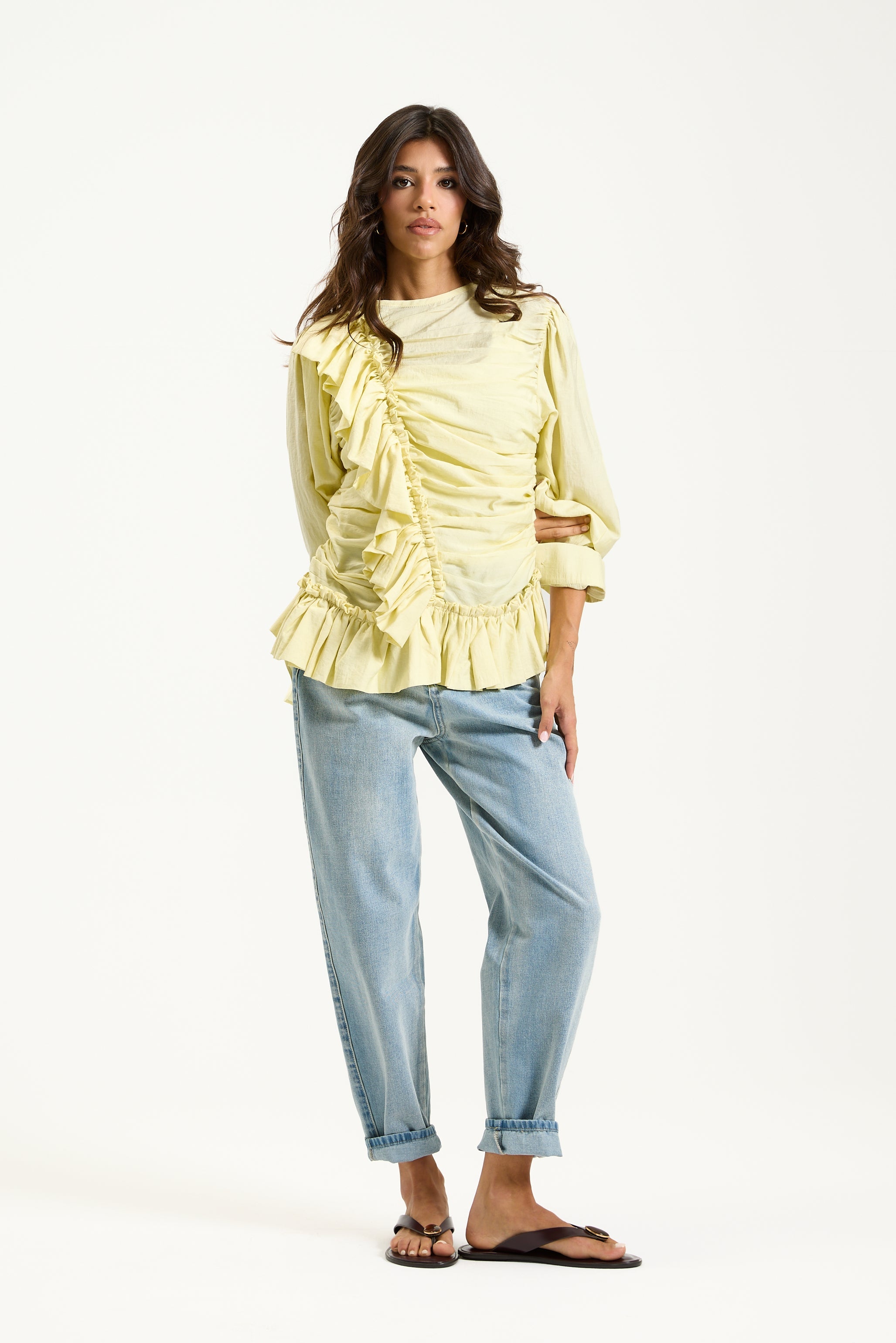 Front Draped Ruffle Top