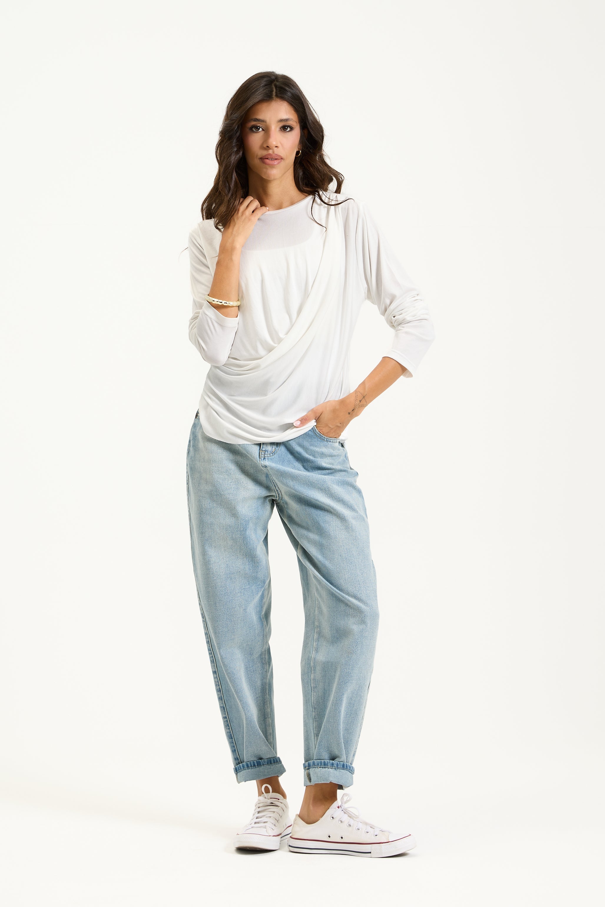 Soft front Draped Top In White