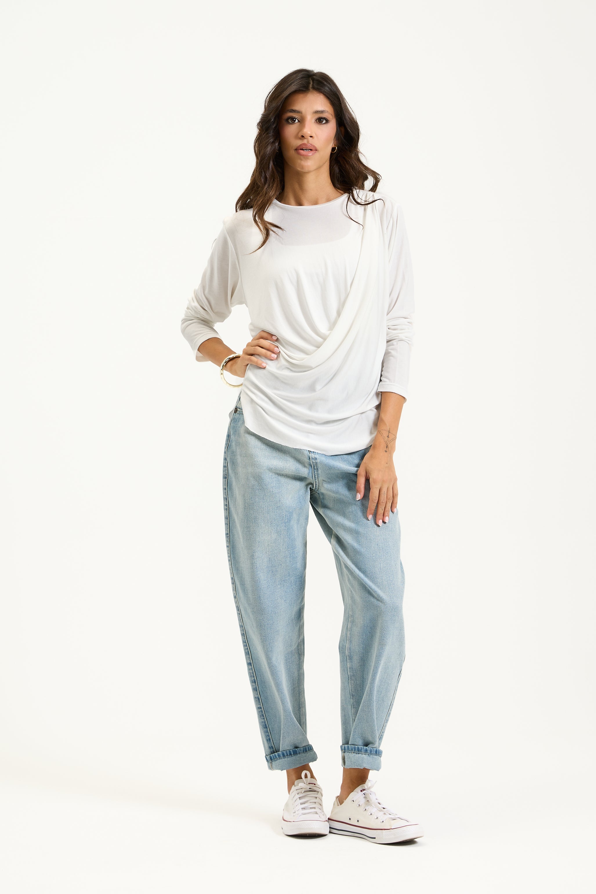 Soft front Draped Top In White