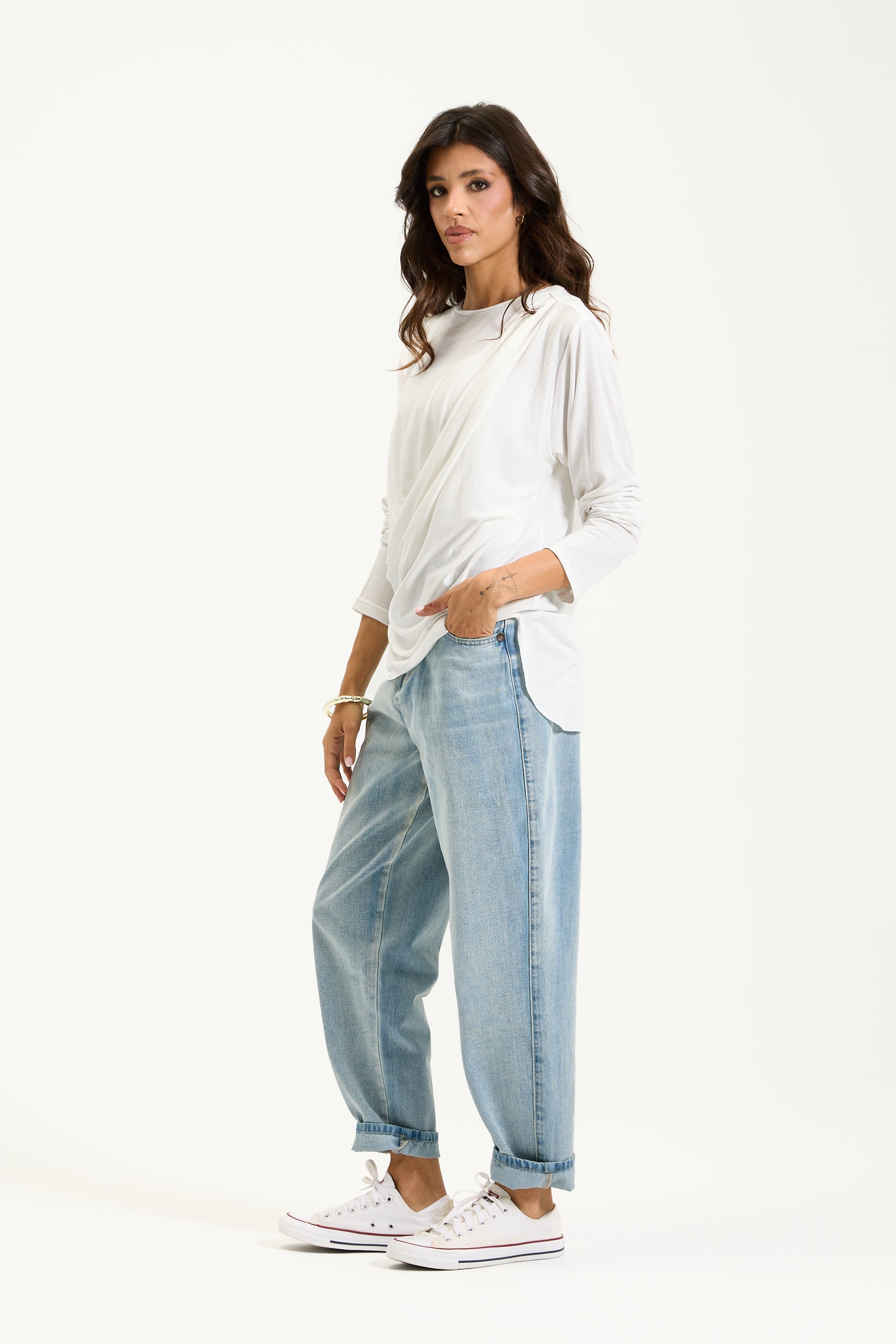 Soft front Draped Top In White
