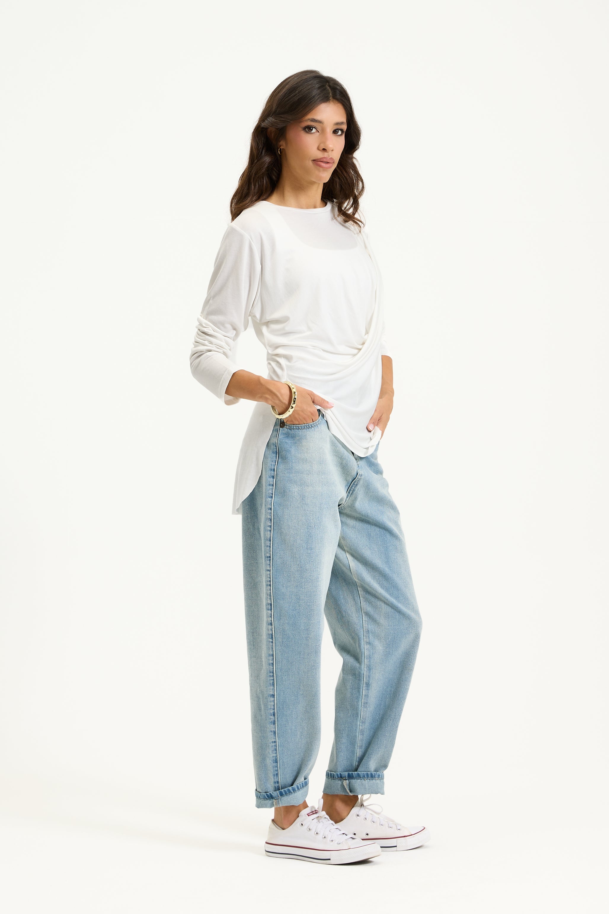Soft front Draped Top In White