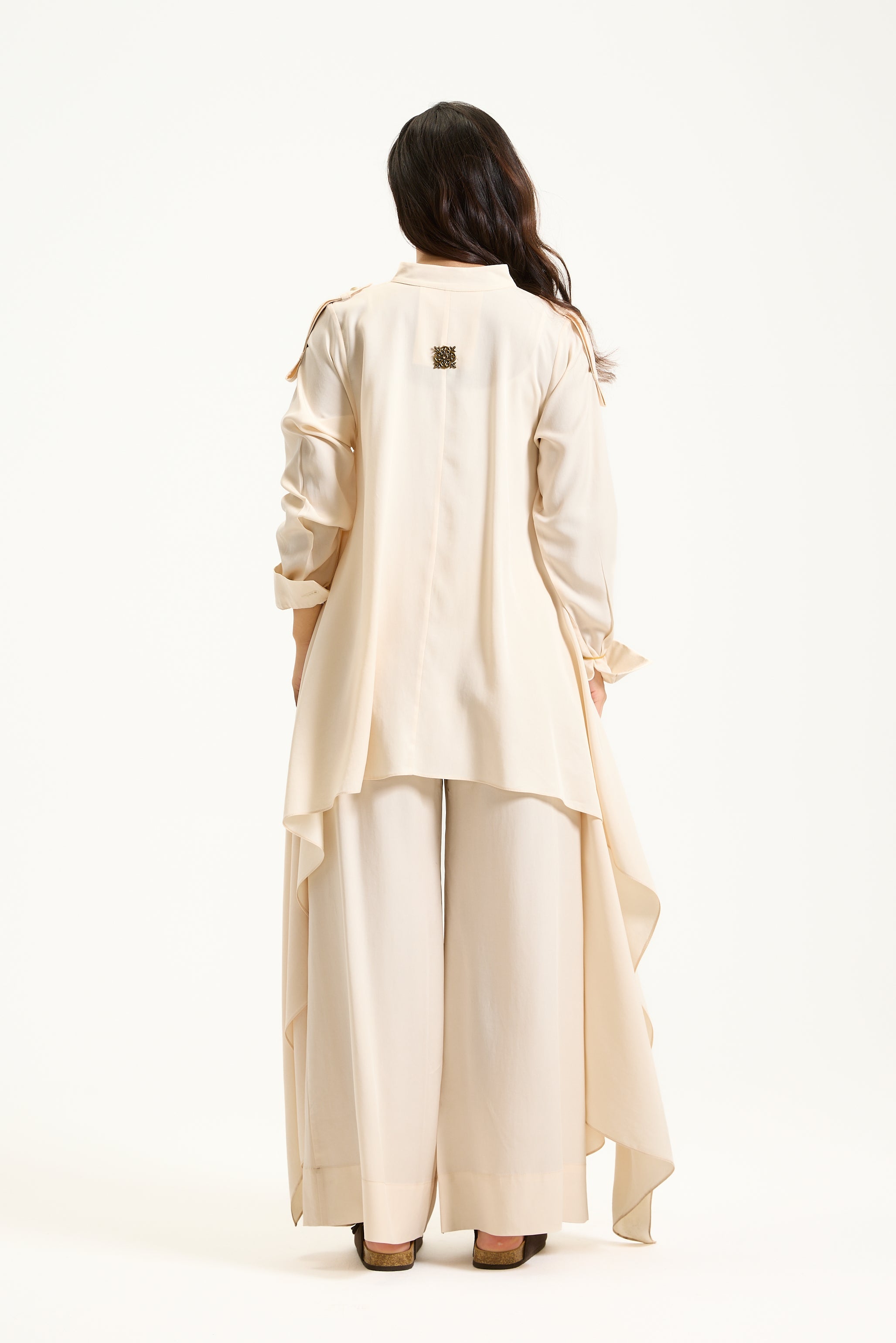 Elastic Waist Cropped Wide Leg Off White