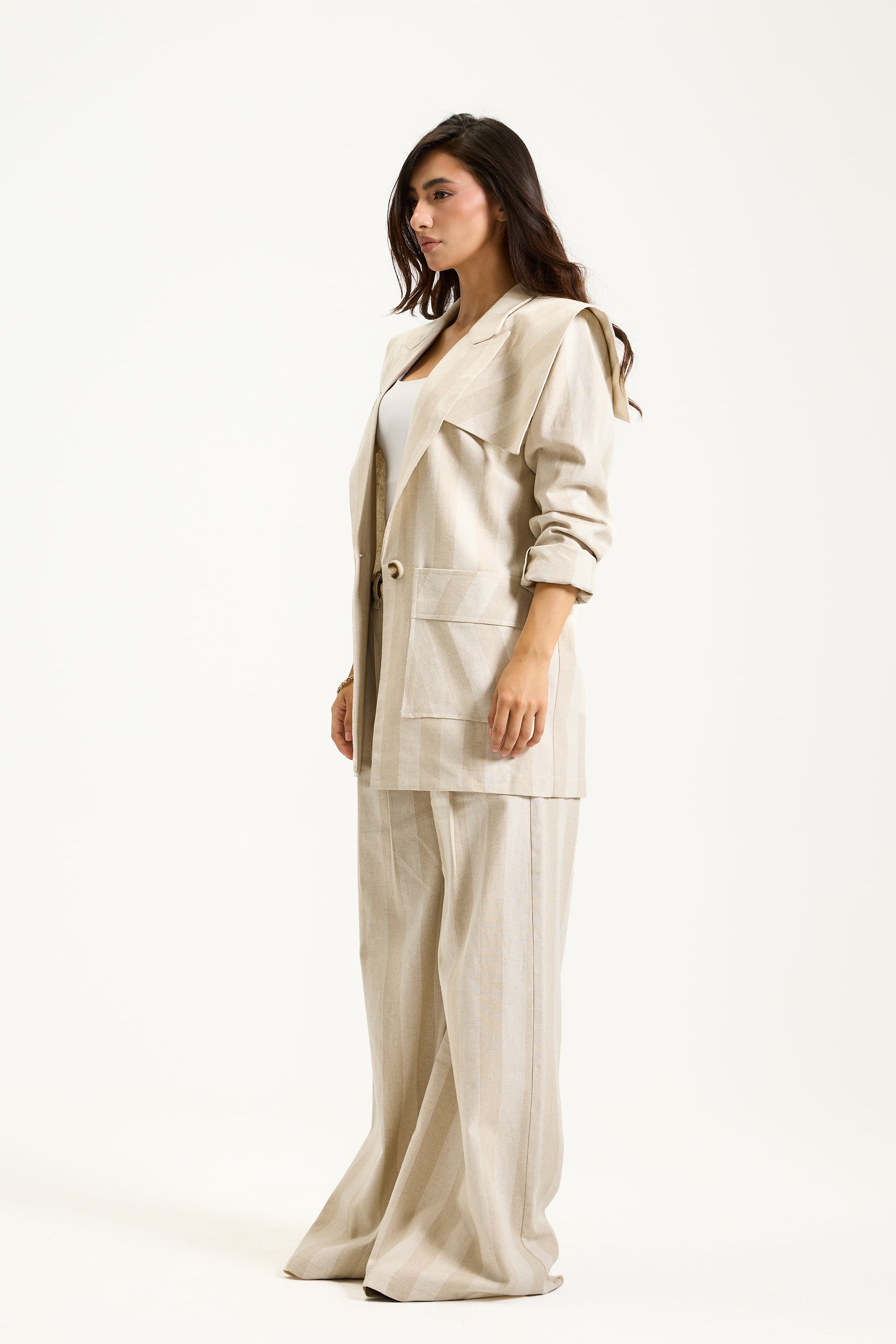 Shoulder Strap Linen Blazer