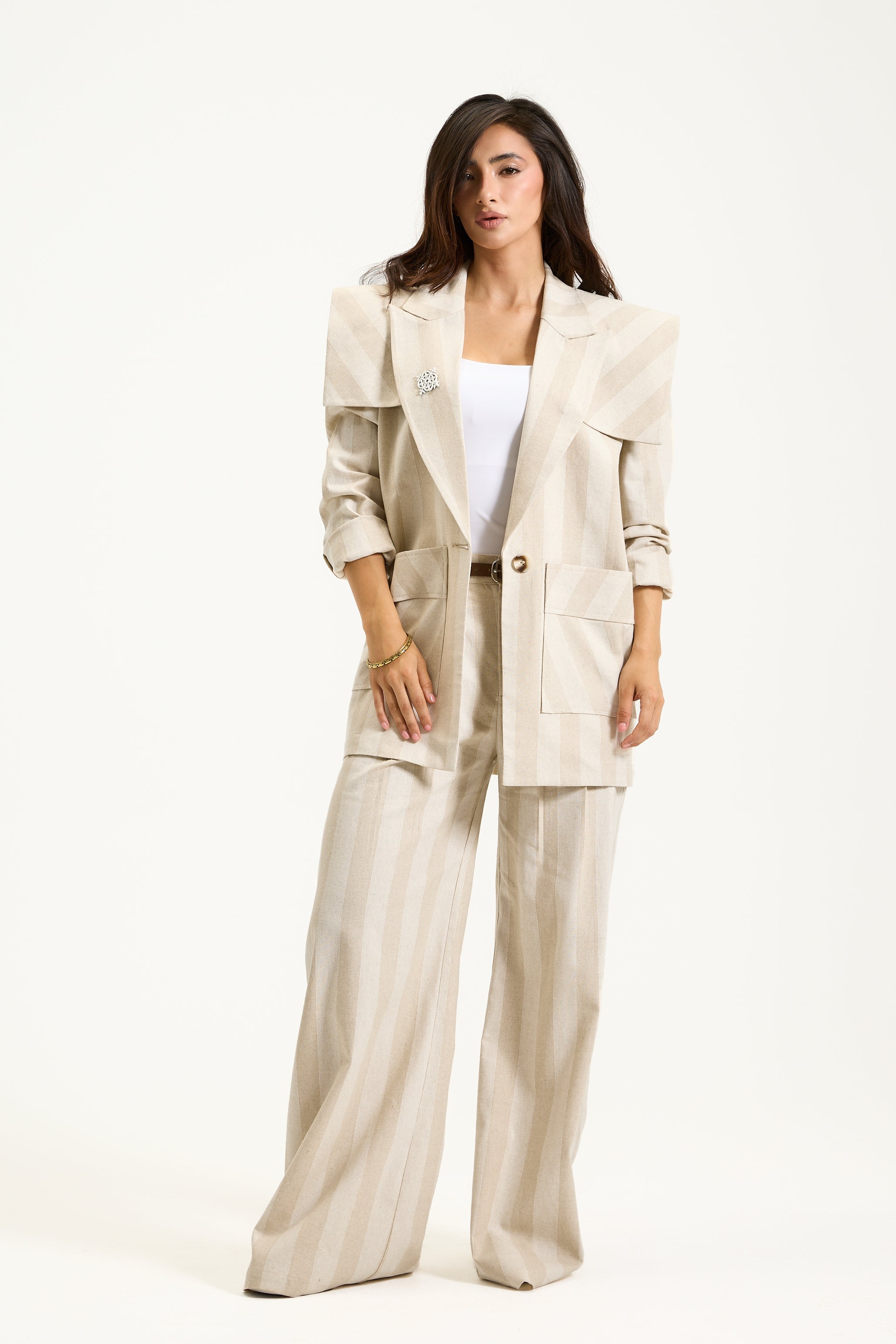 Shoulder Strap Linen Blazer