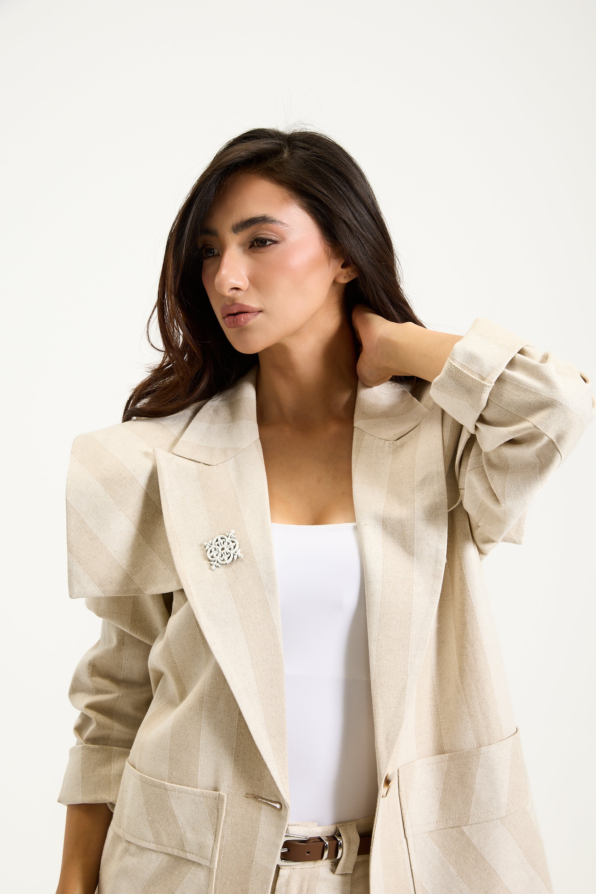 Shoulder Strap Linen Blazer
