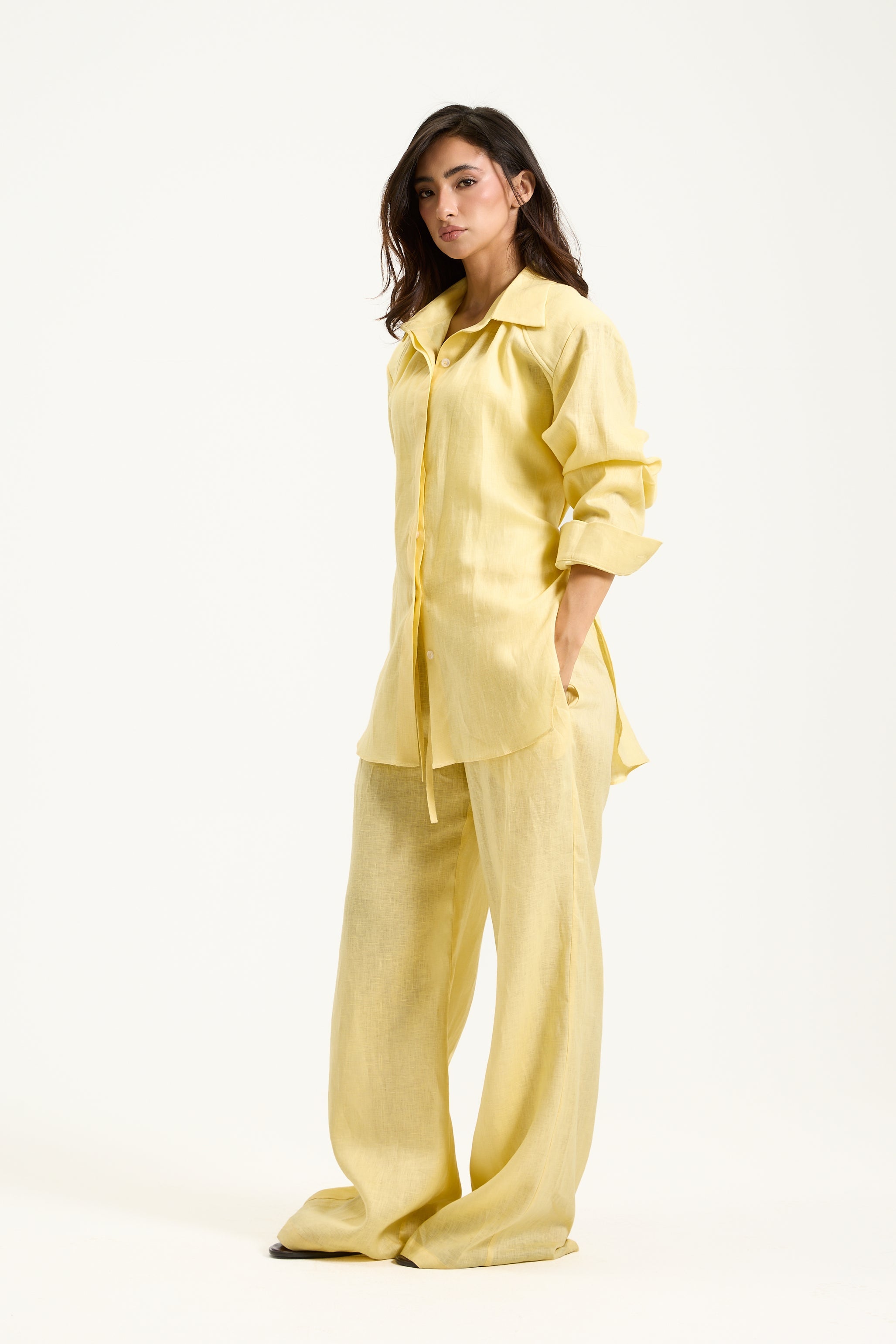 Bold Shoulders Belted Linen Shirt