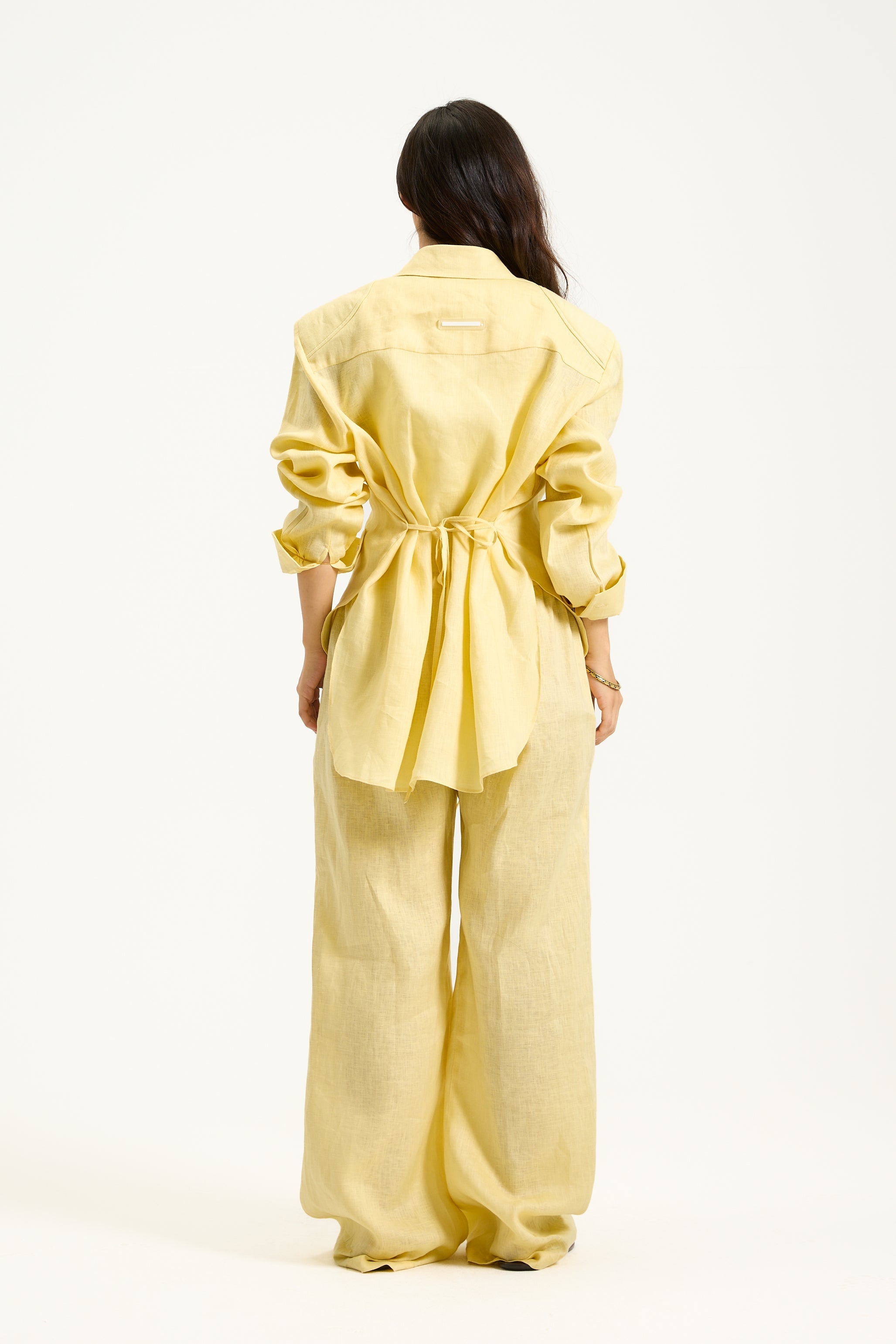Elastic Waist Straight Leg Linen Pants
