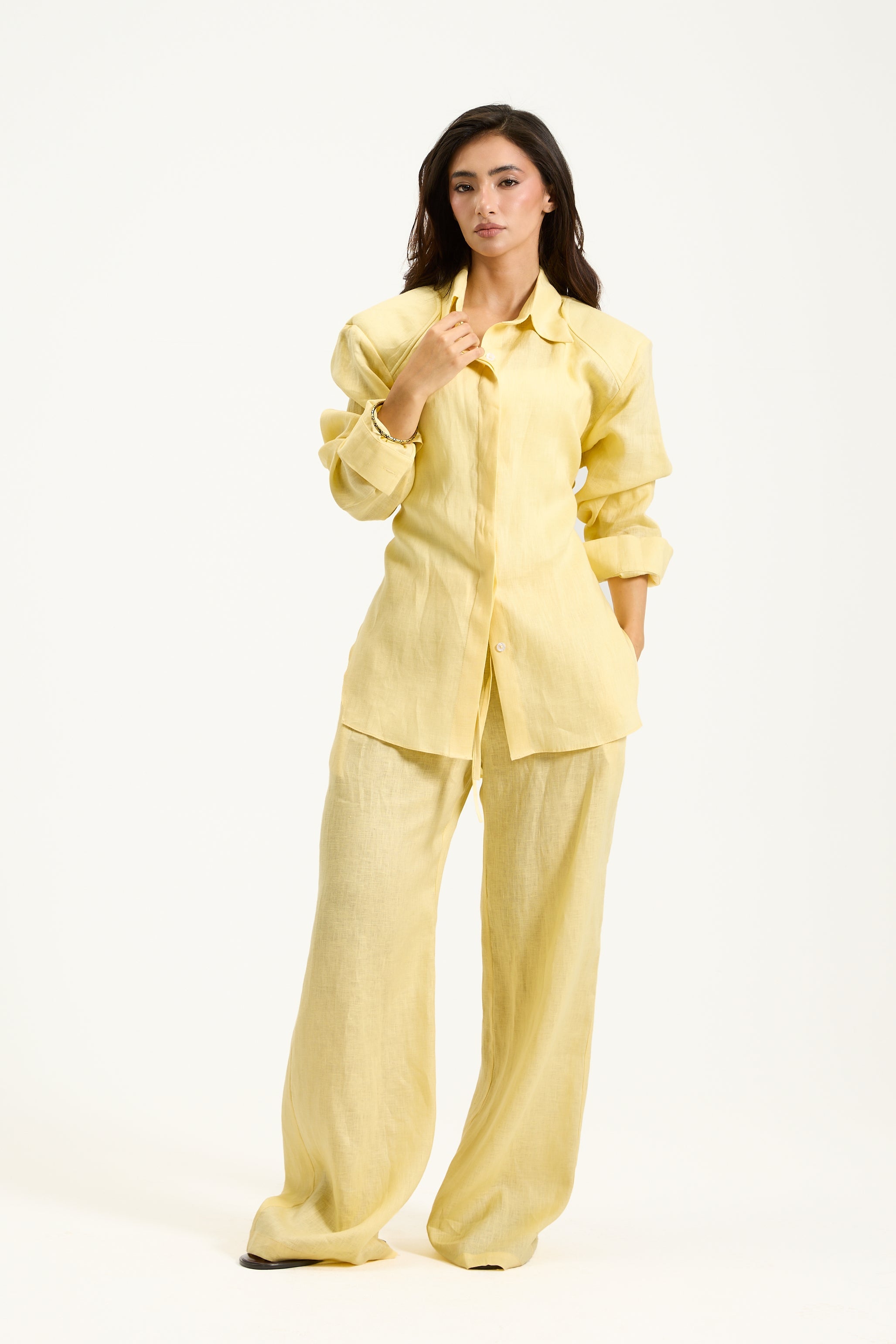 Elastic Waist Straight Leg Linen Pants