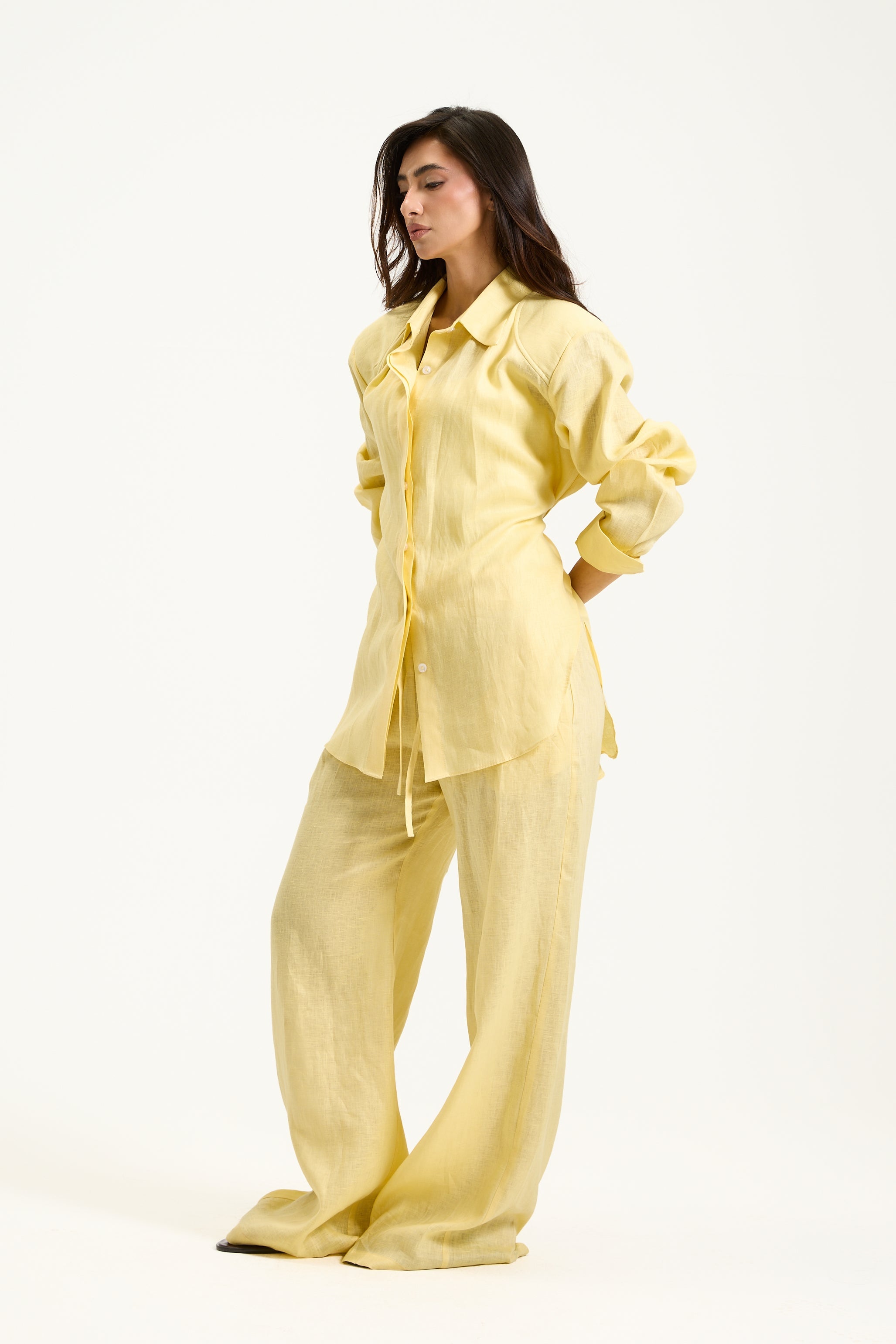 Elastic Waist Straight Leg Linen Pants