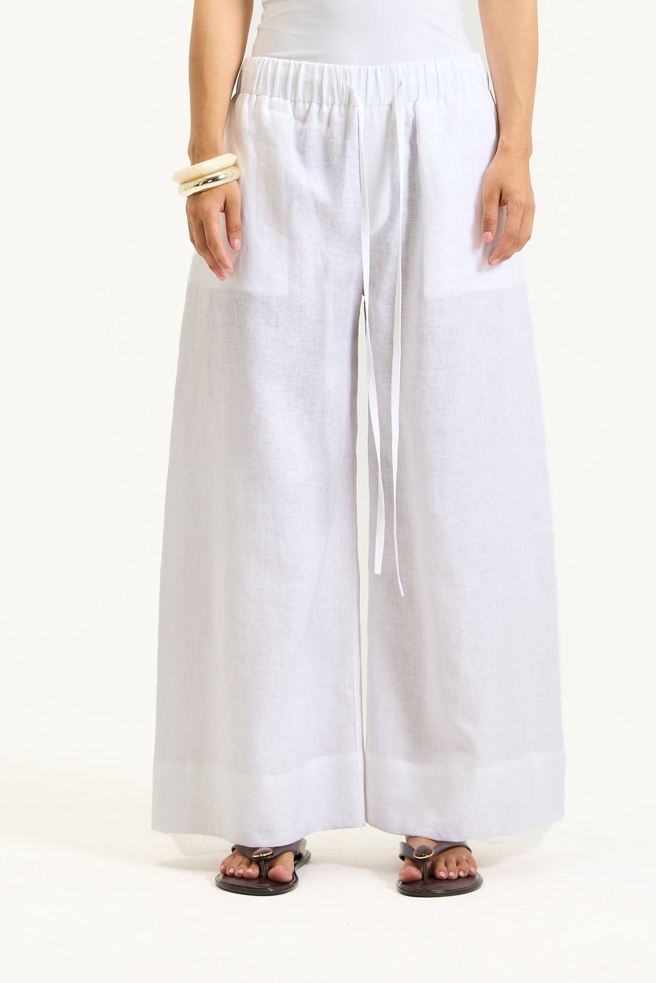 Wide Leg Elastic Waist Linen Pants