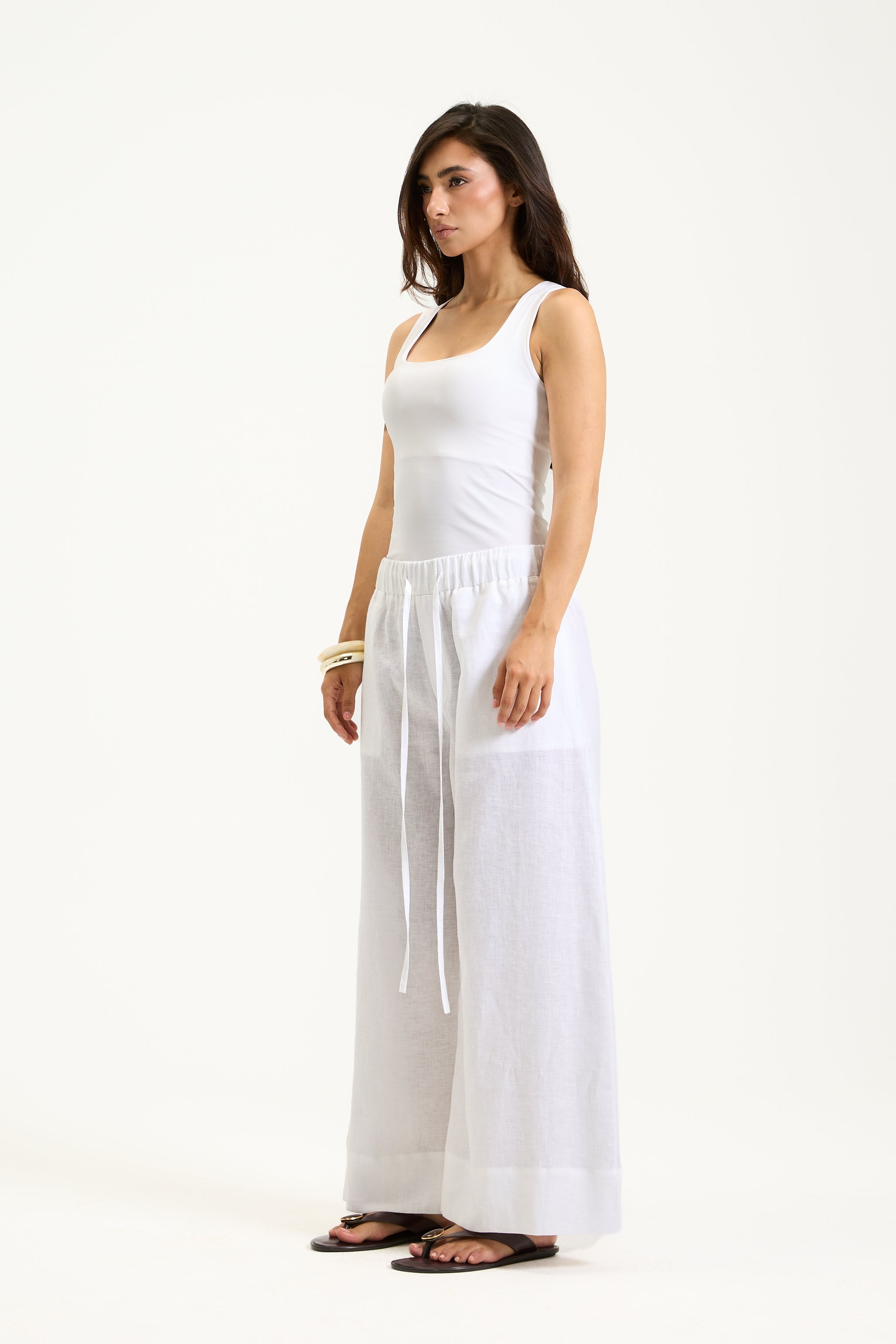 Wide Leg Elastic Waist Linen Pants