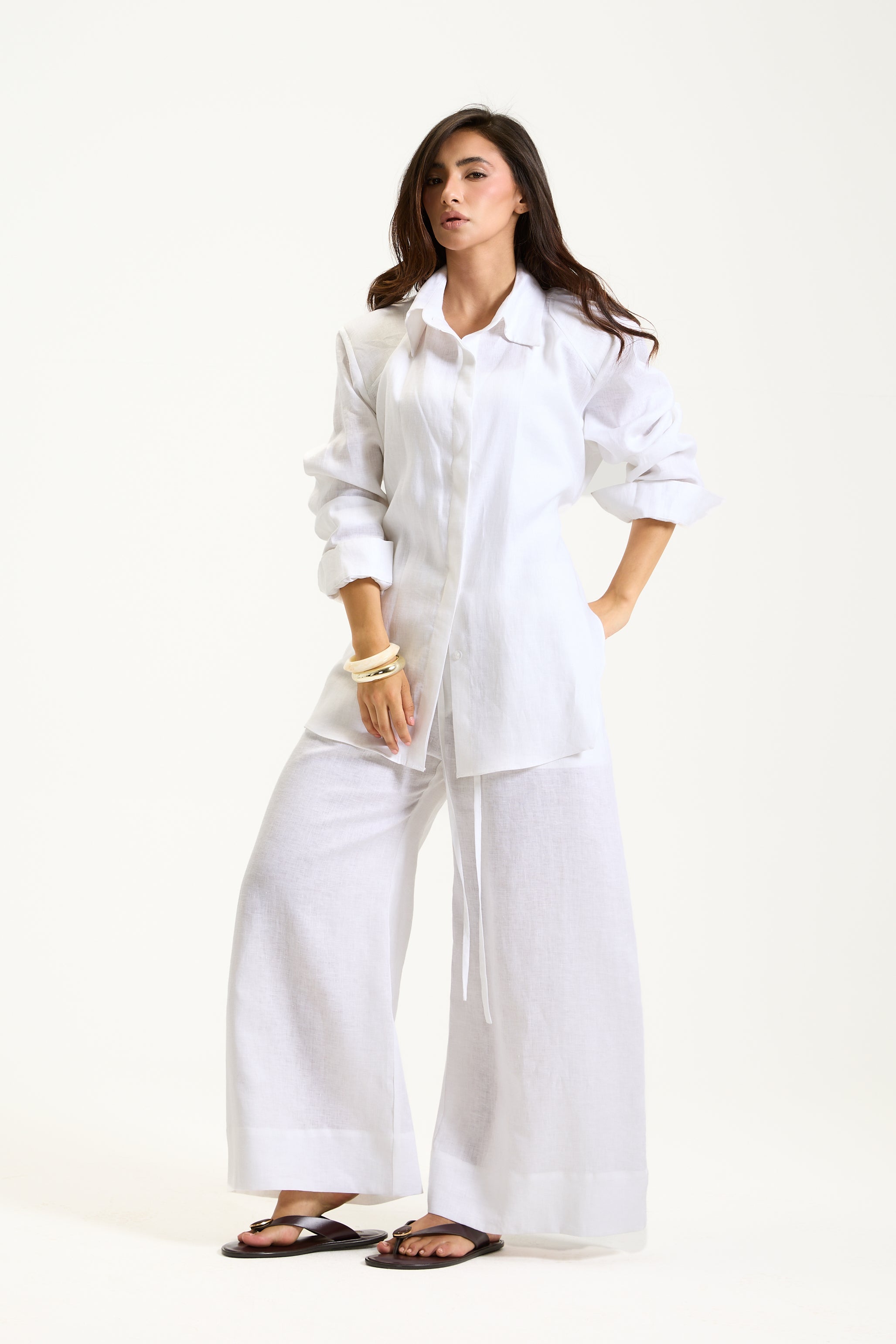 Bold Shoulders Belted Linen