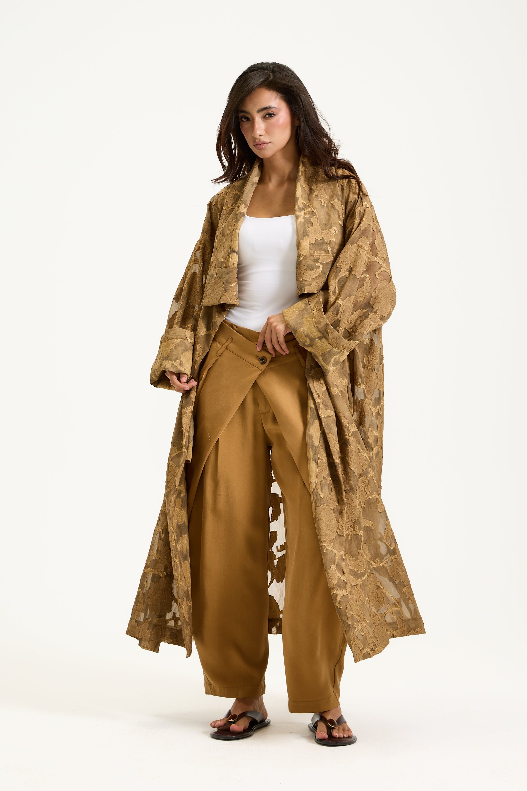 Floral Sheer Linen Midi Cardigan