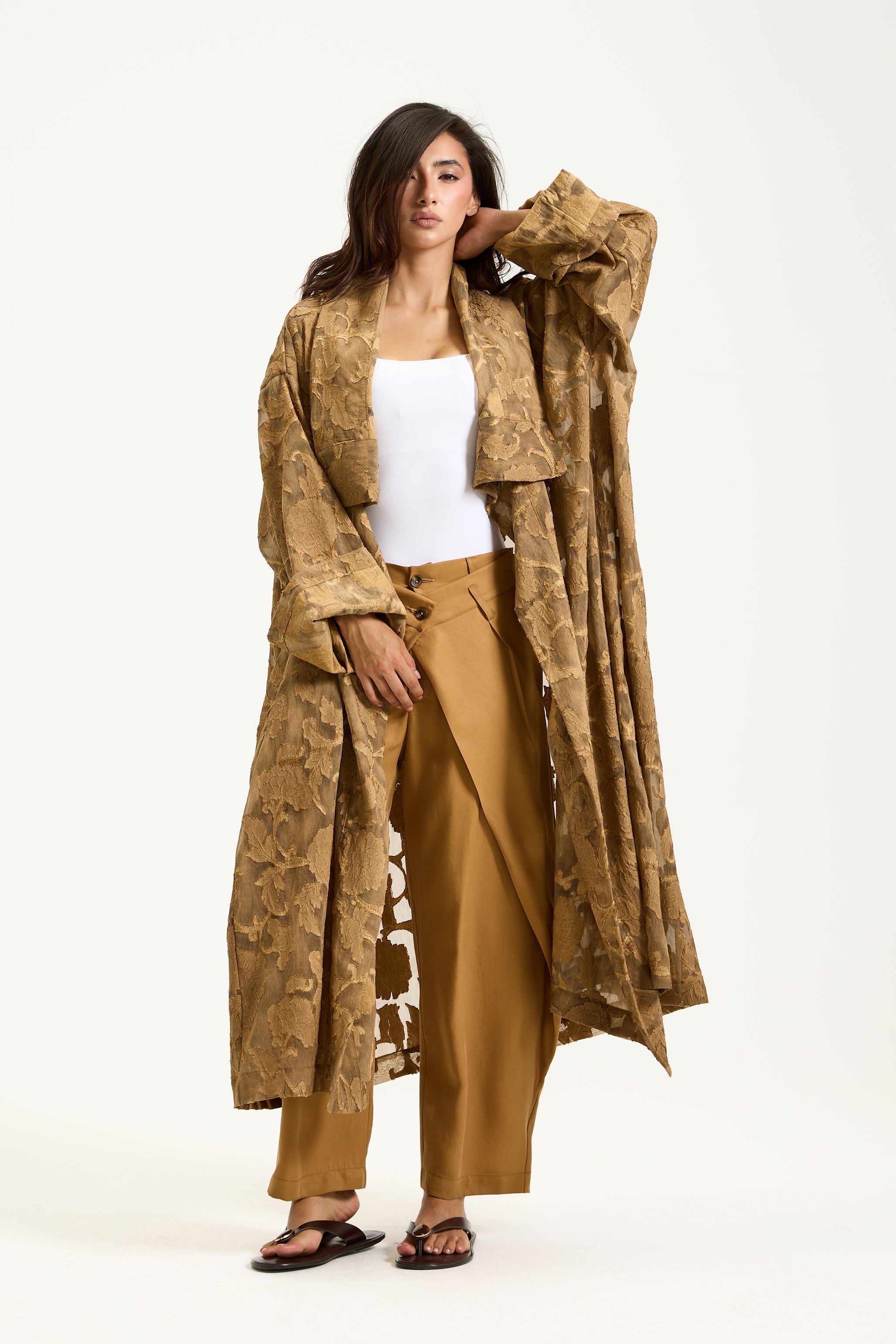 Floral Sheer Linen Midi Cardigan