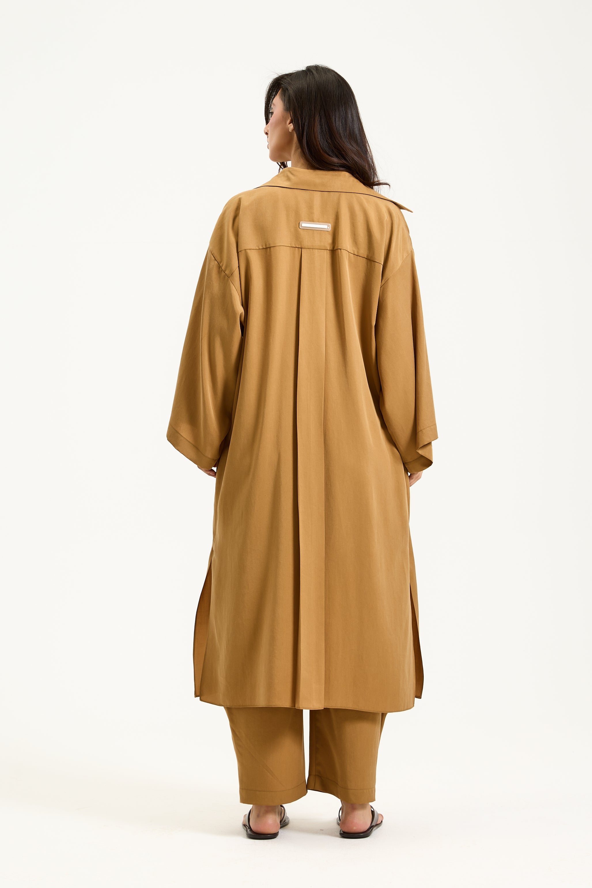 Quarter Sleeves Midi Shirt In Camel