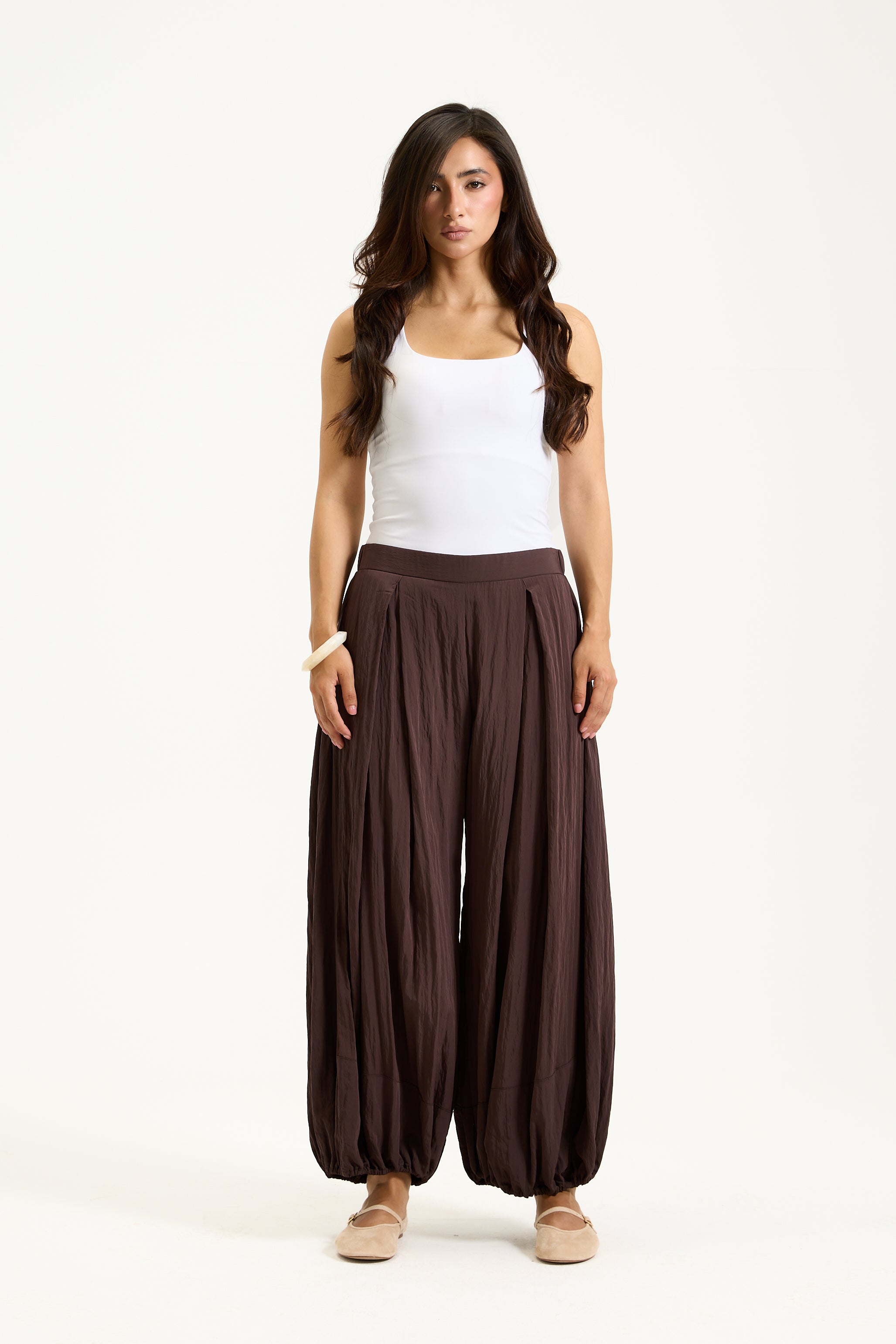 Wrinkled Cropped Balloon Summer Pants
