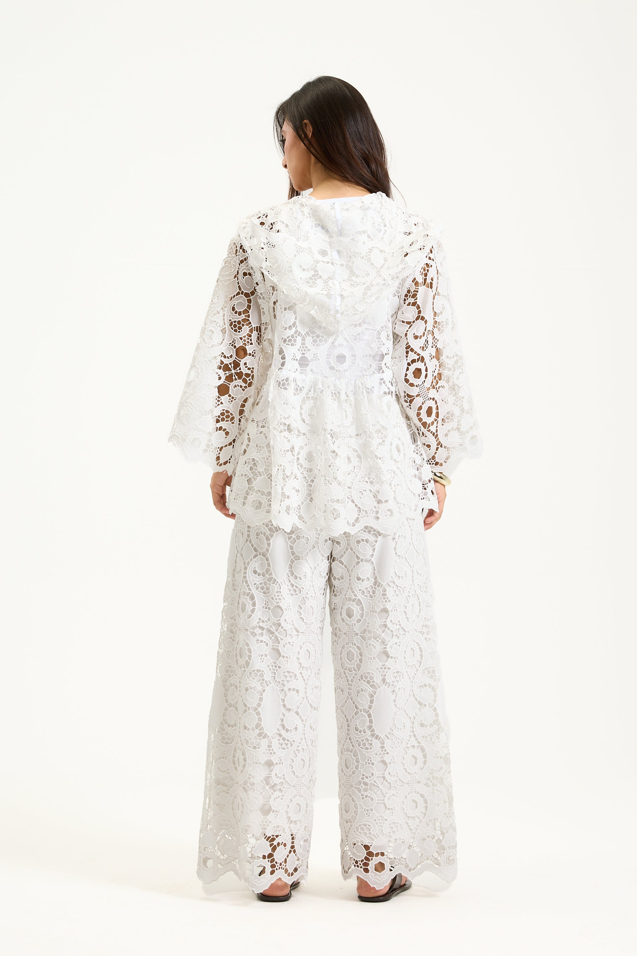 Guipure Cropped Wide Leg Pants