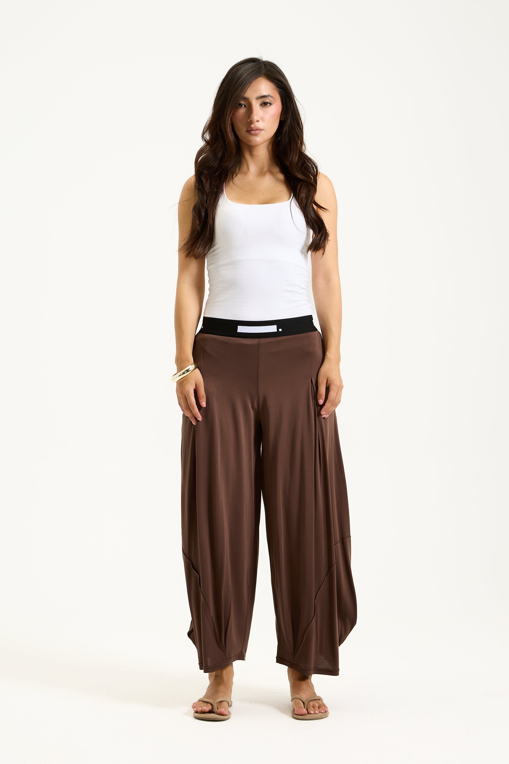 Patchwork Elastic Waist Pants Brown