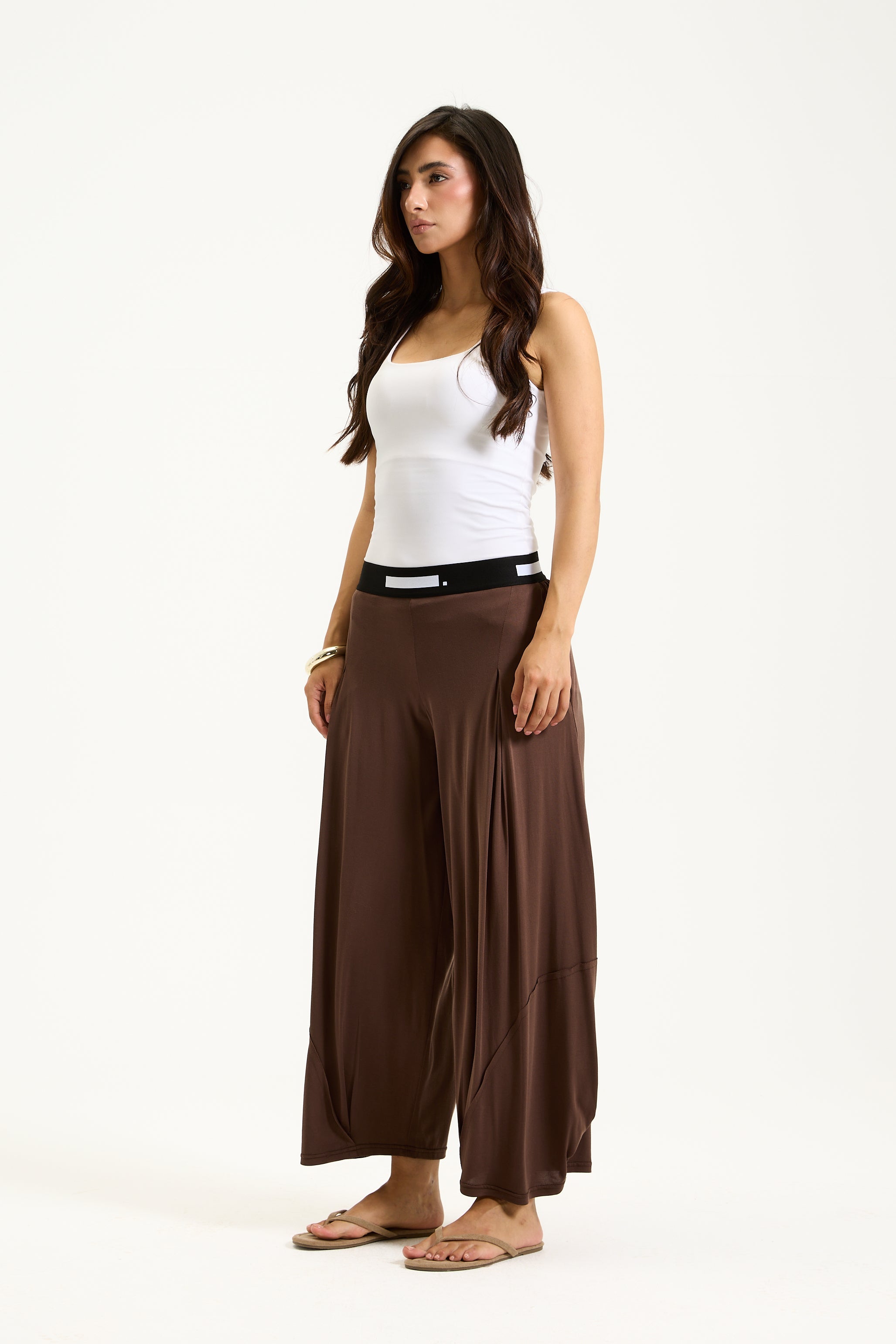 Patchwork Elastic Waist Pants Brown