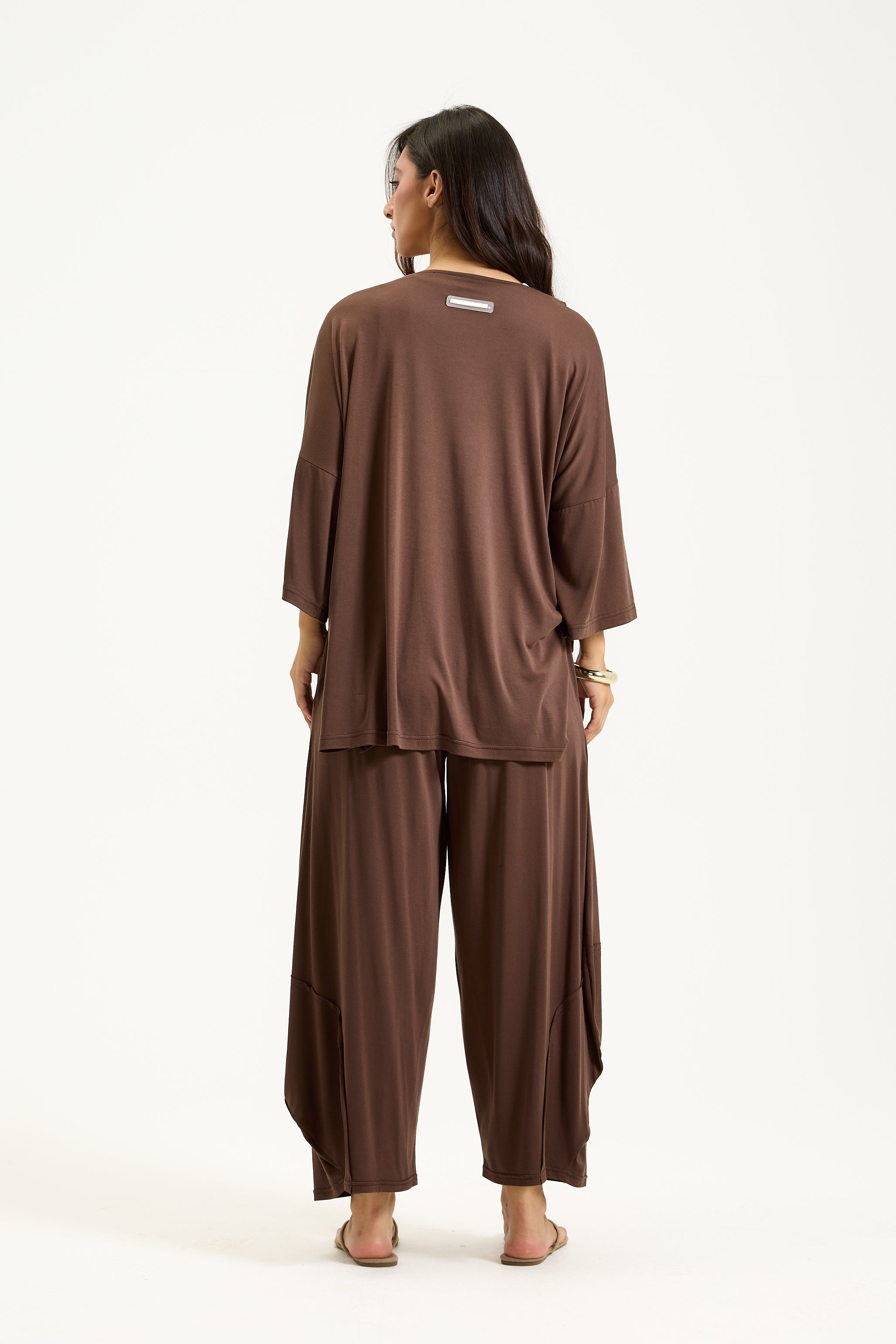 Patchwork Elastic Waist Pants Brown