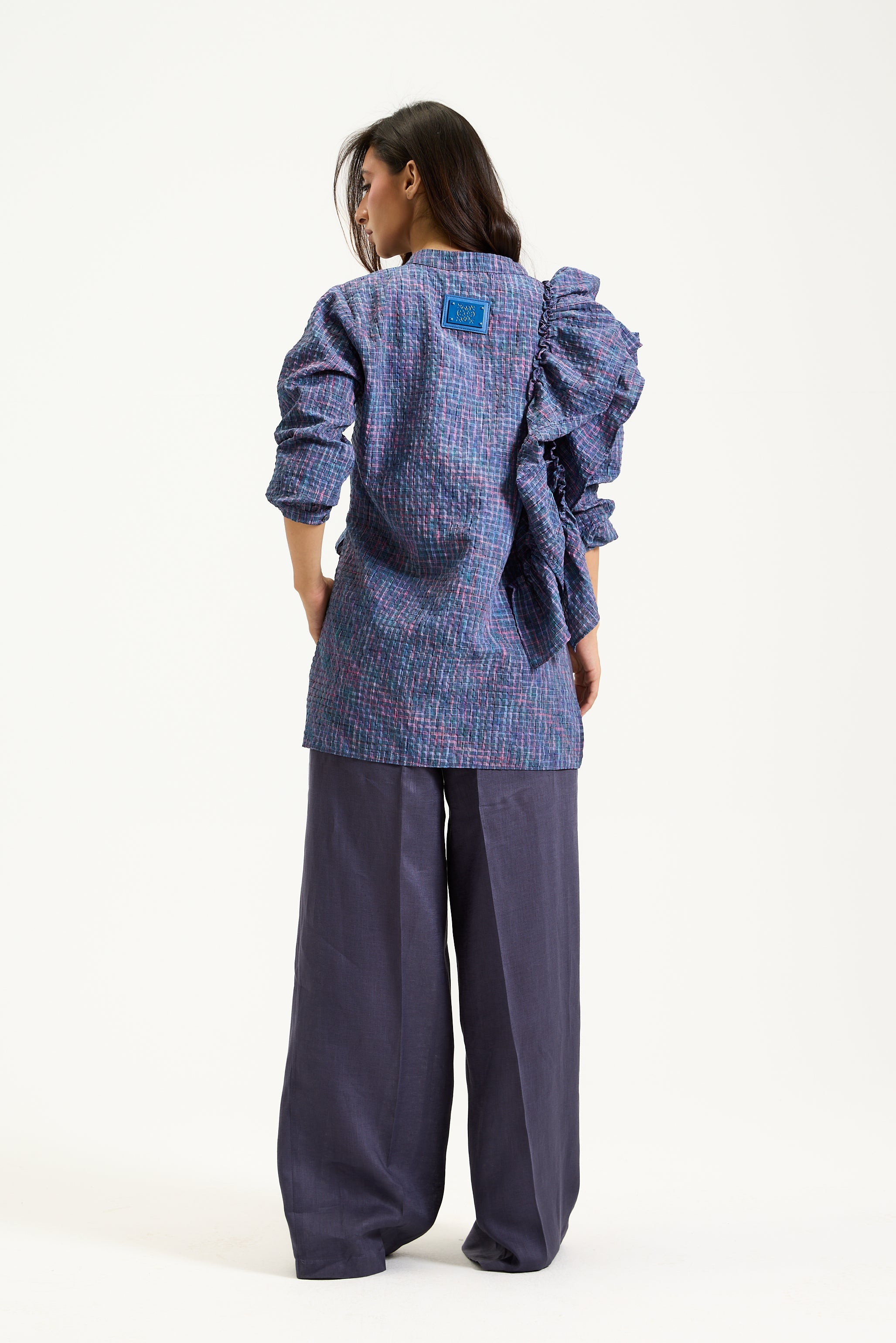 Blue Plaid Ruffles Top