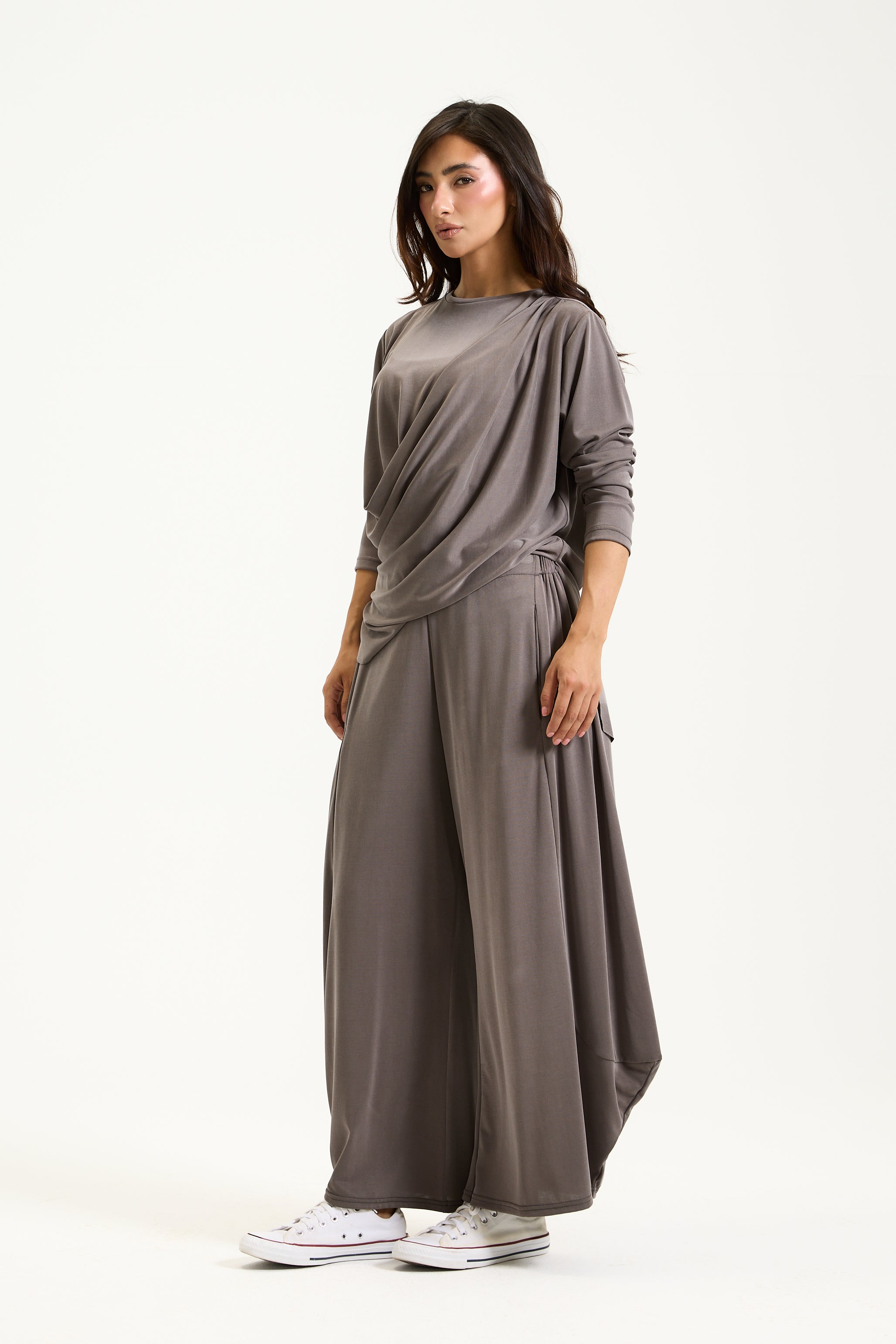 Soft front Draped Top In Grey