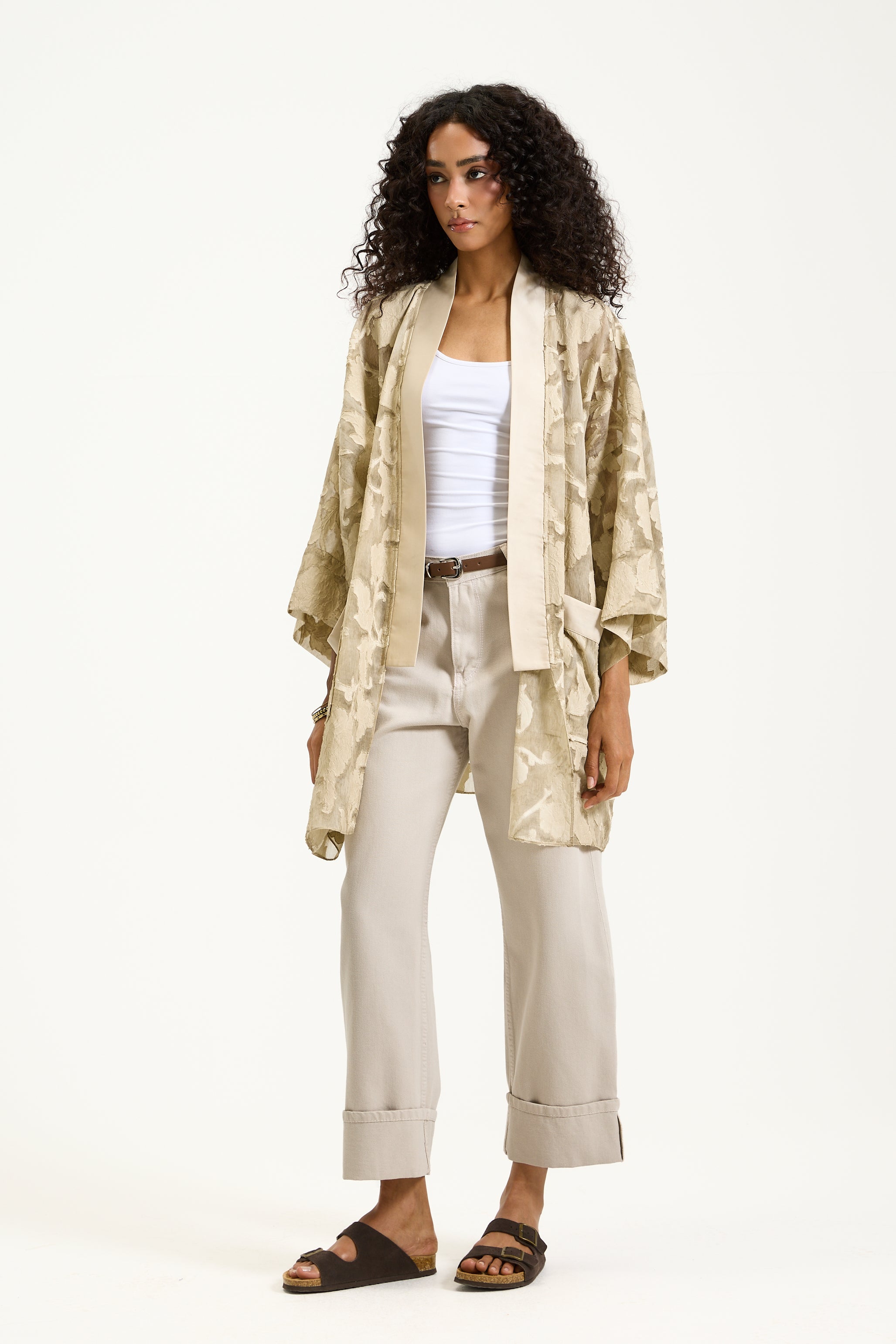 Floral Sheer Linen Short Kimono