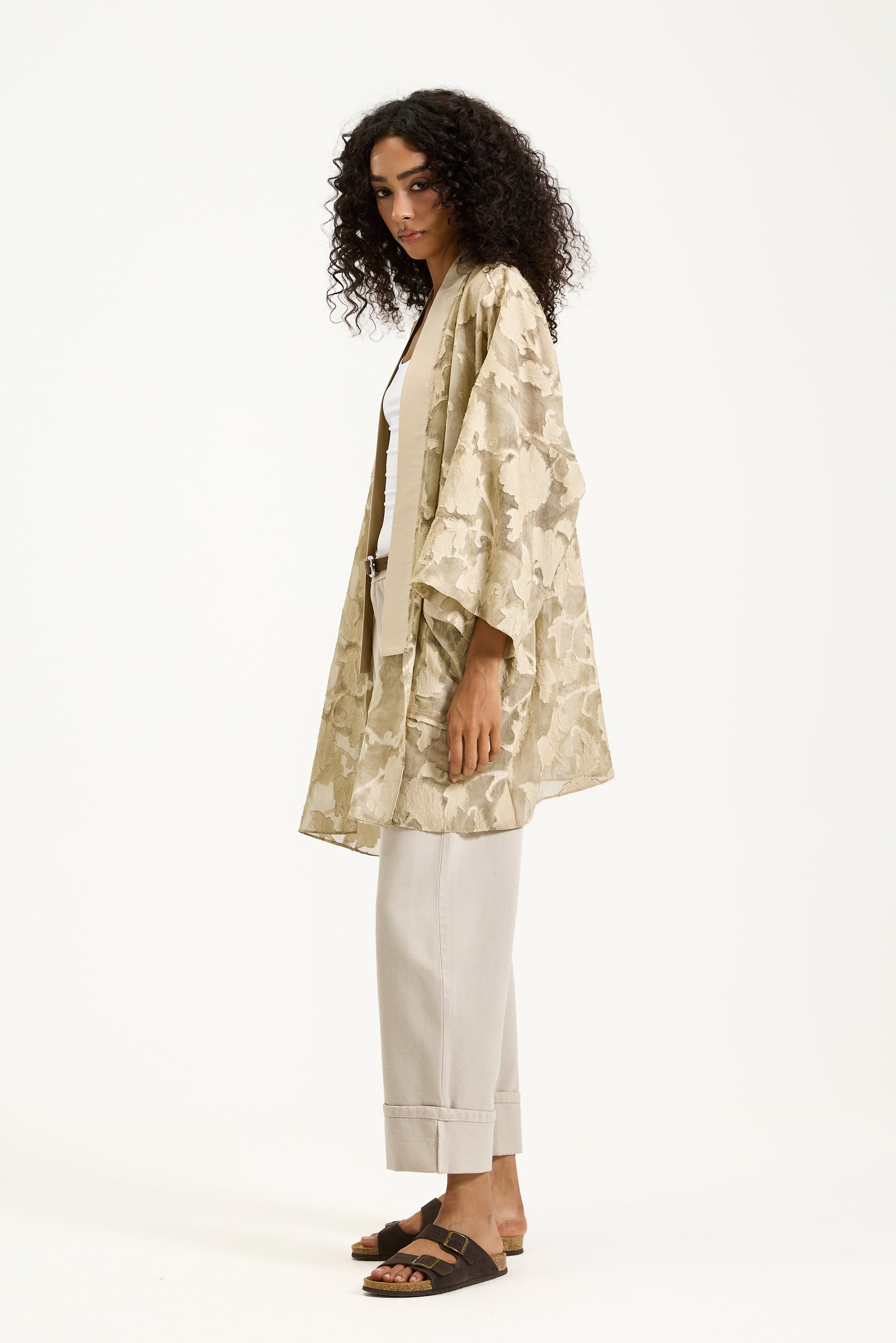 Floral Sheer Linen Short Kimono