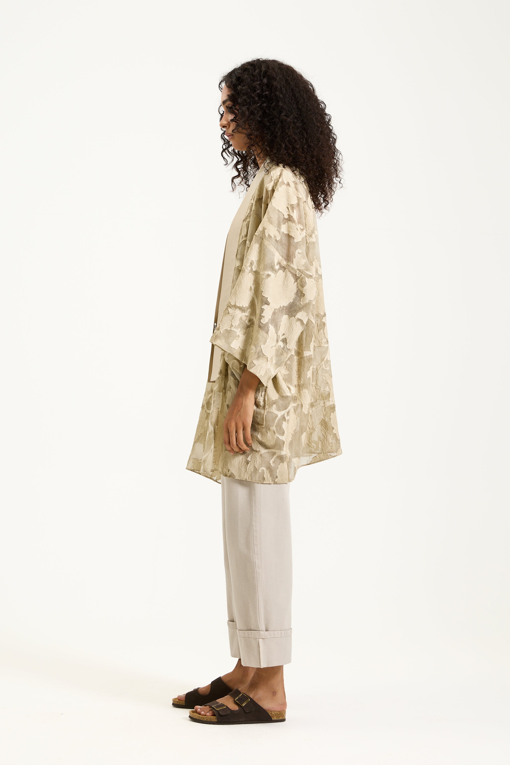 Floral Sheer Linen Short Kimono