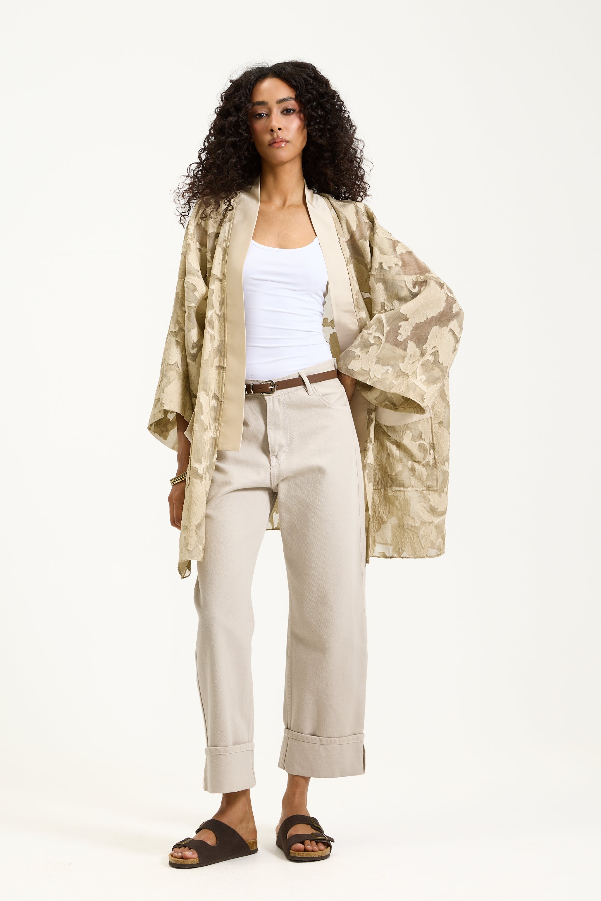 Floral Sheer Linen Short Kimono