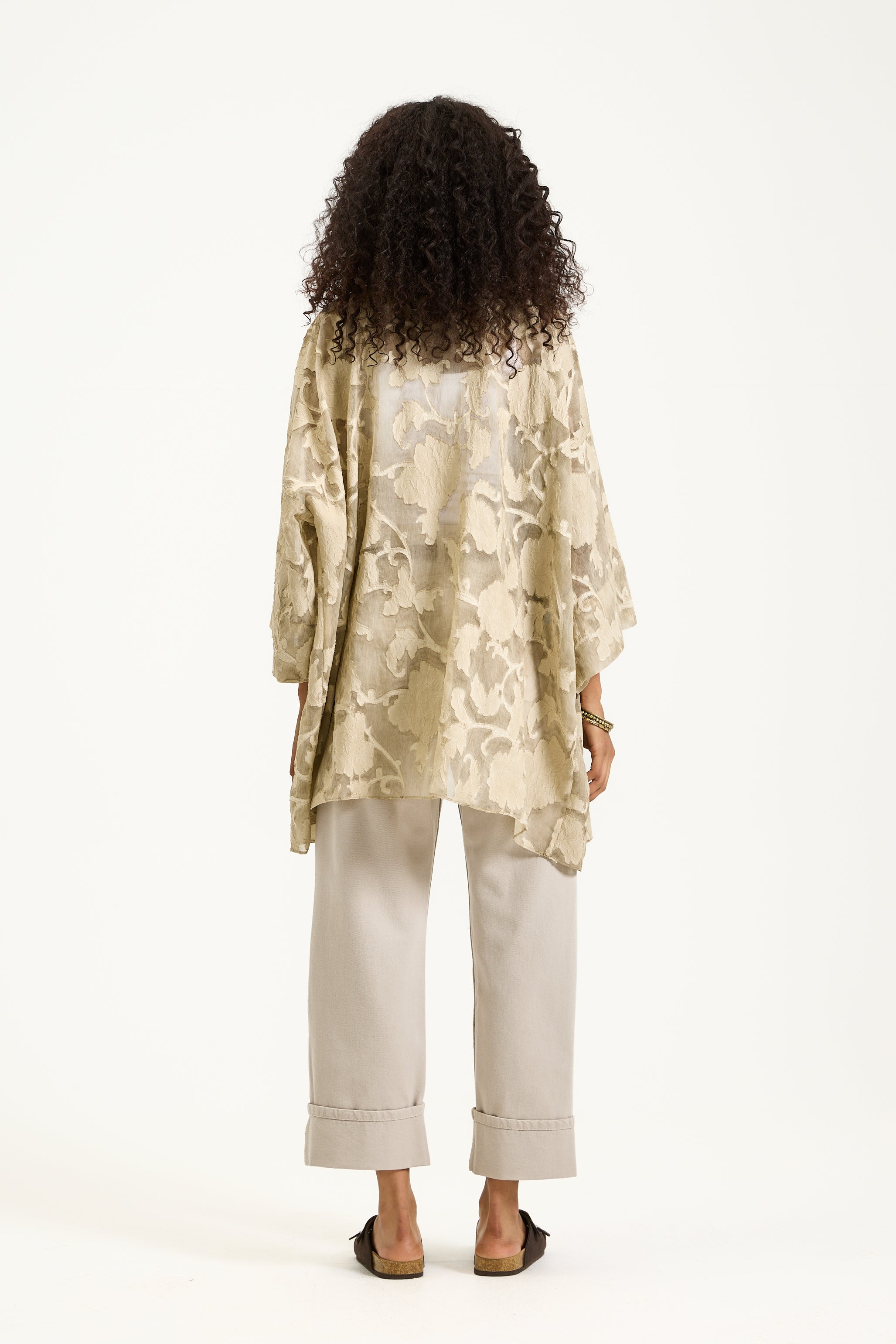 Floral Sheer Linen Short Kimono